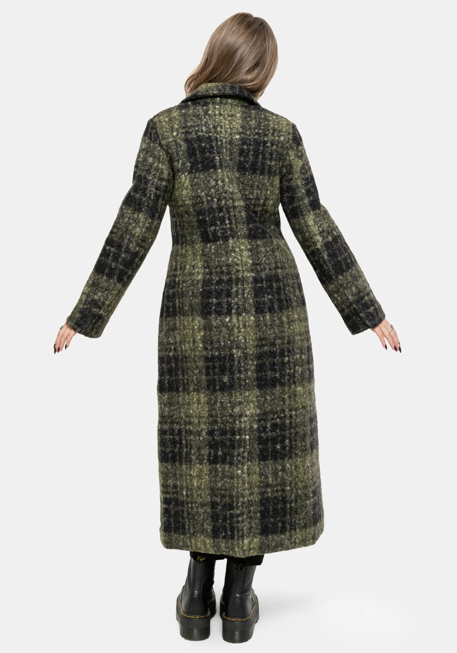 Memory Borg Check Longline Coat - Green - Image 3
