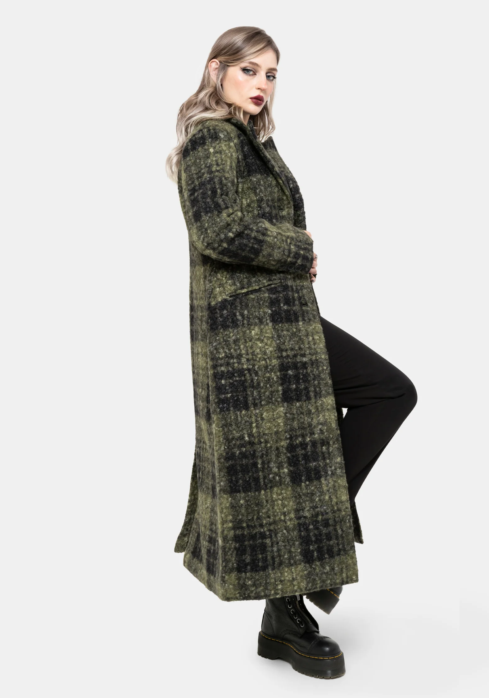 Memory Borg Check Longline Coat - Green - Image 7