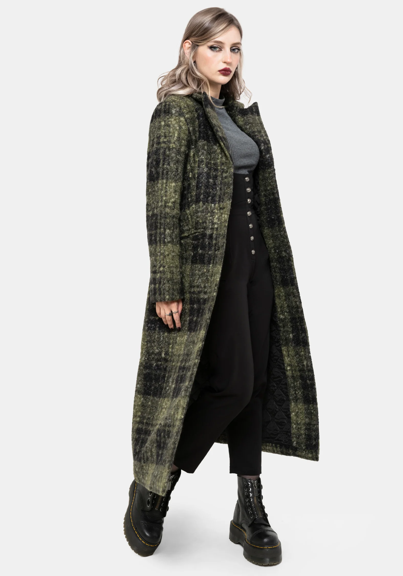 Memory Borg Check Longline Coat - Green - Image 8