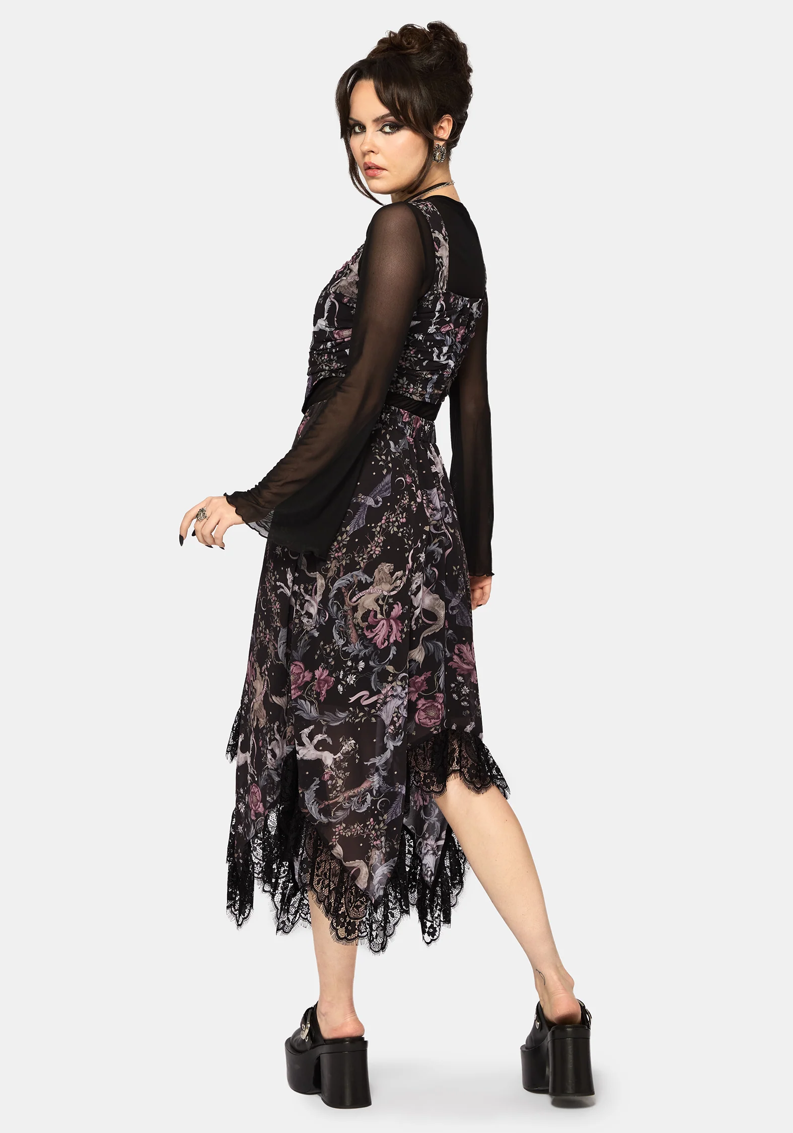 Merunicorn Enchanted Forest Chiffon Print Midi Skirt - Image 3