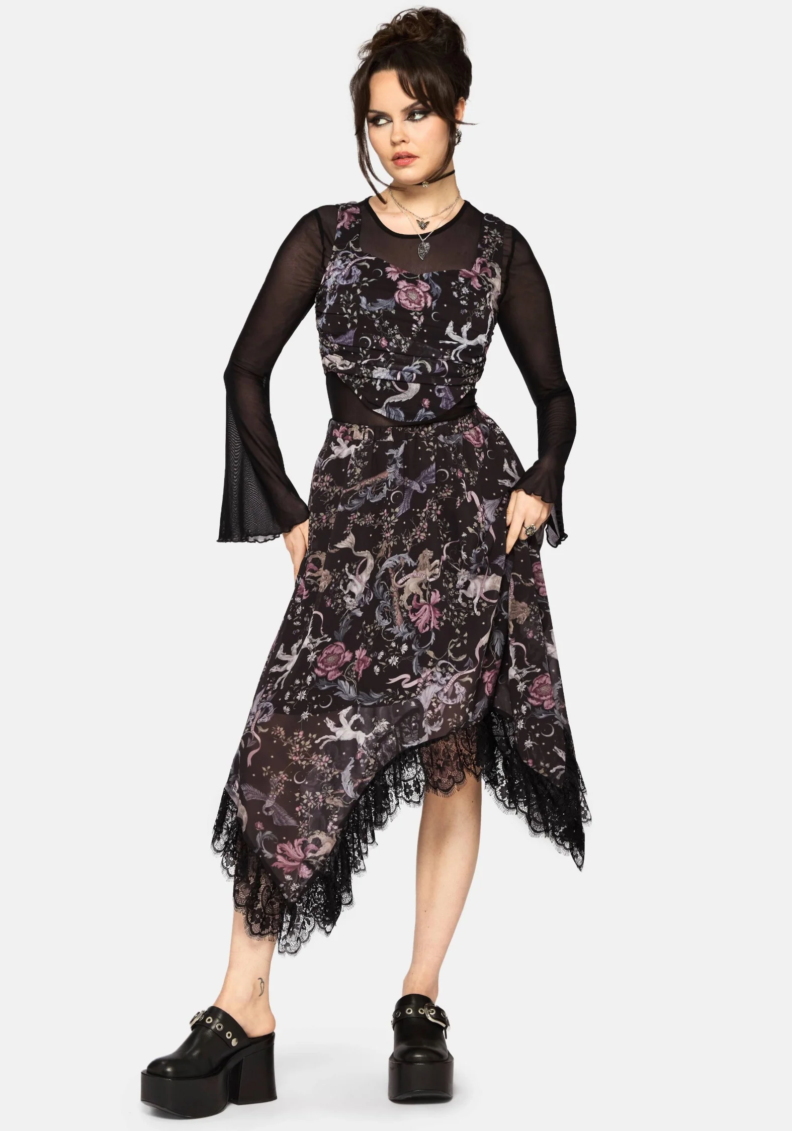 Merunicorn Enchanted Forest Chiffon Print Midi Skirt - Image 5