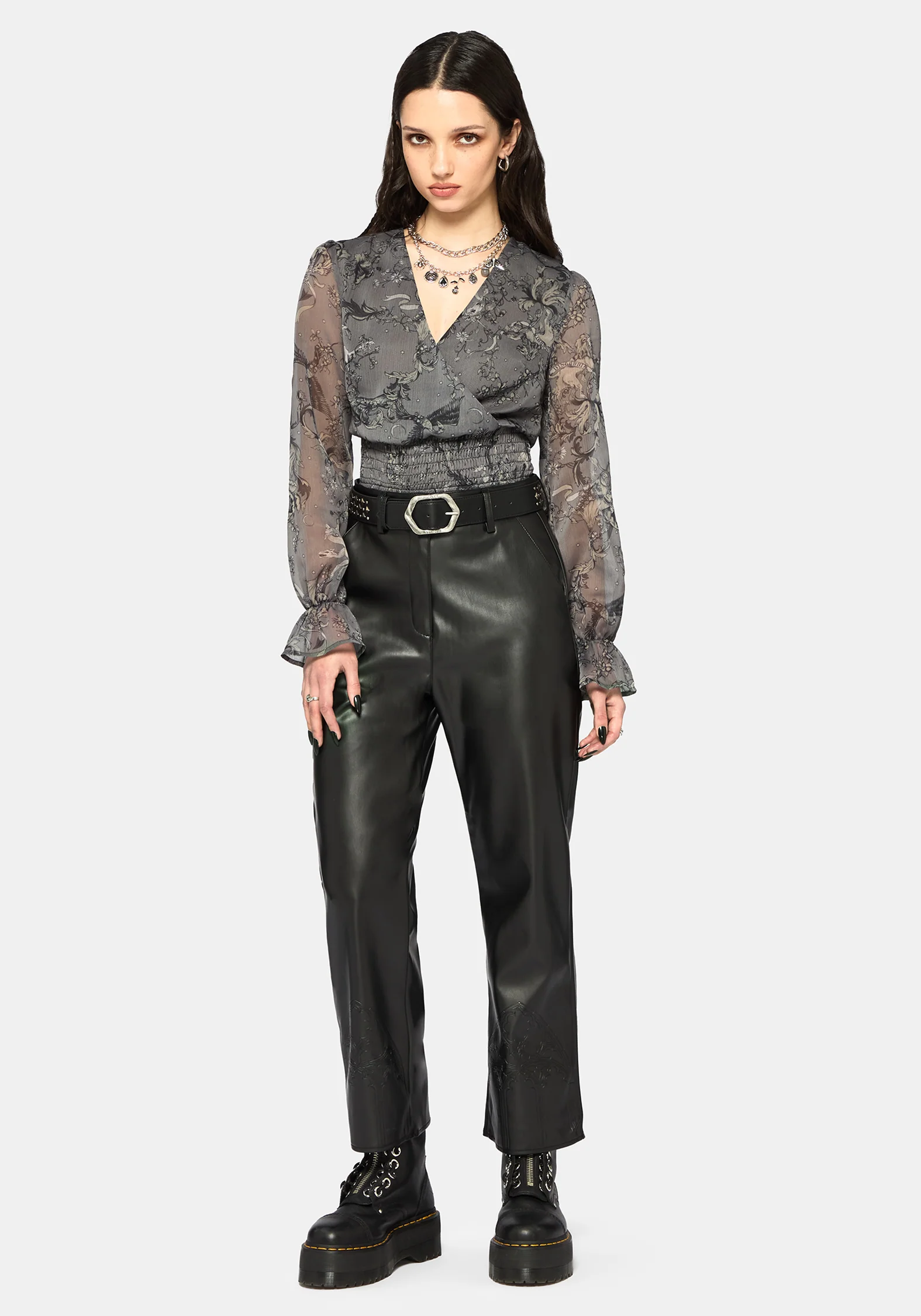 Merunicorn Enchanted Forest Grey Chiffon Wrap Top - Image 4
