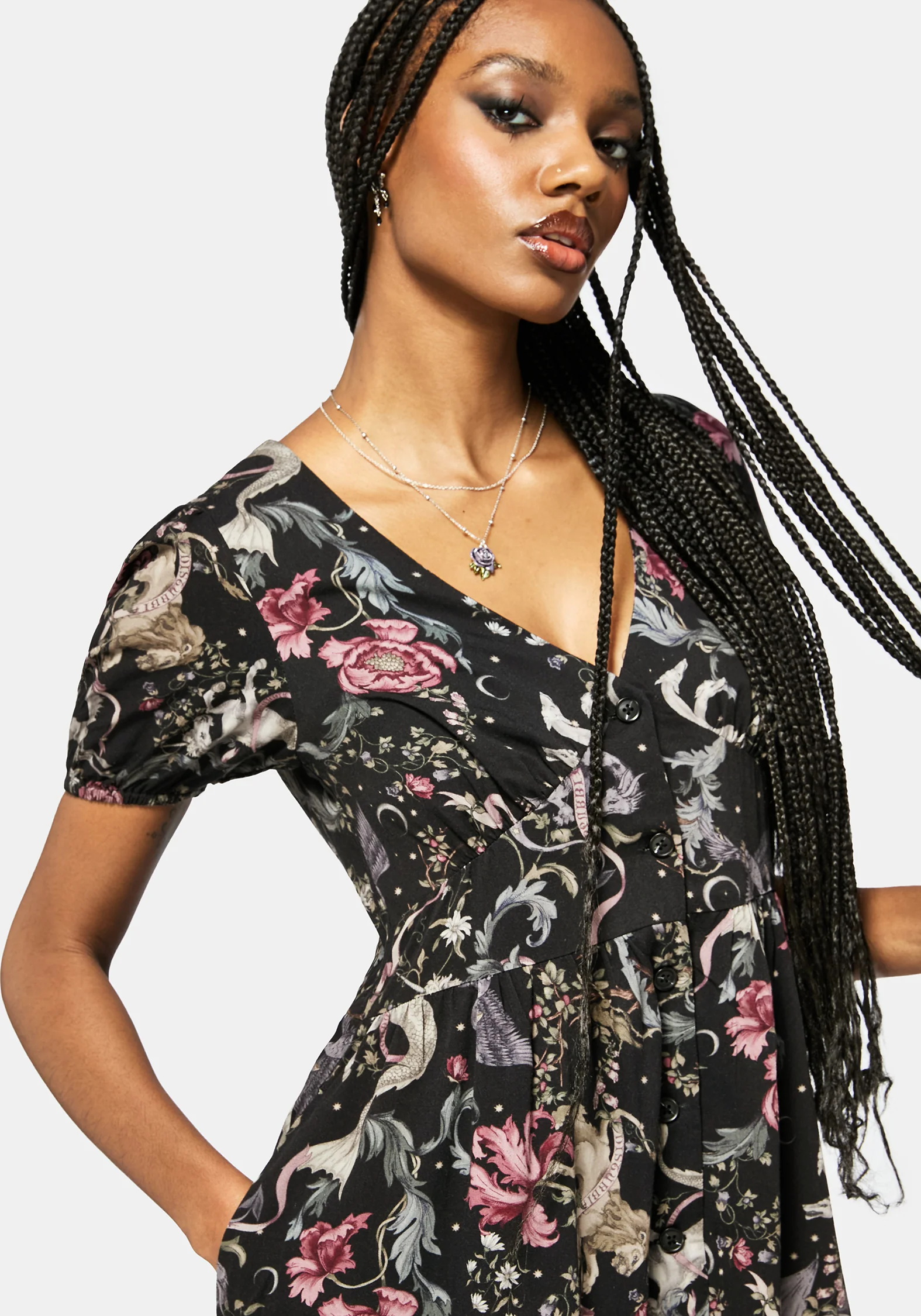 Merunicorn Enchanted Forest Print Button Up Mini Dress - Image 2
