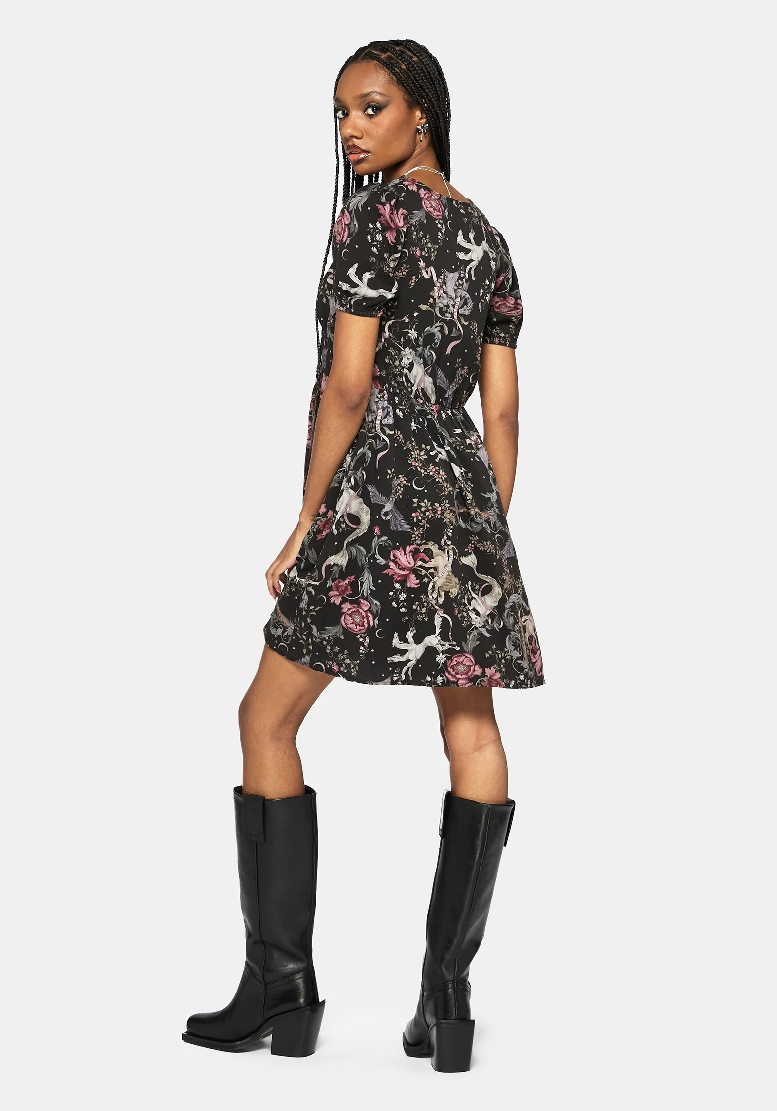 Merunicorn Enchanted Forest Print Button Up Mini Dress - Image 3