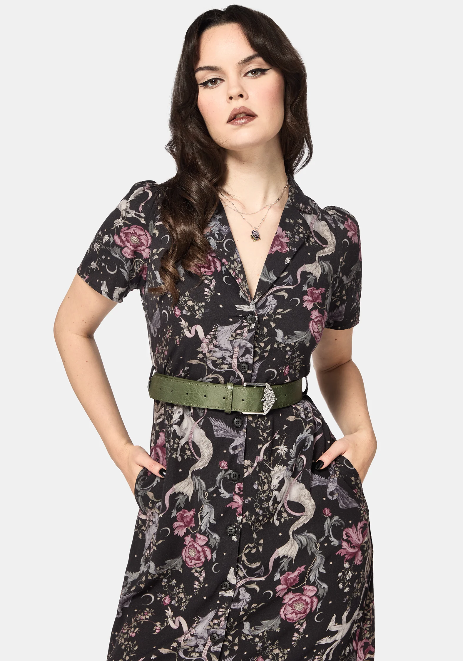 Merunicorn Enchanted Forest Print Midi Shirt Dress - Image 6