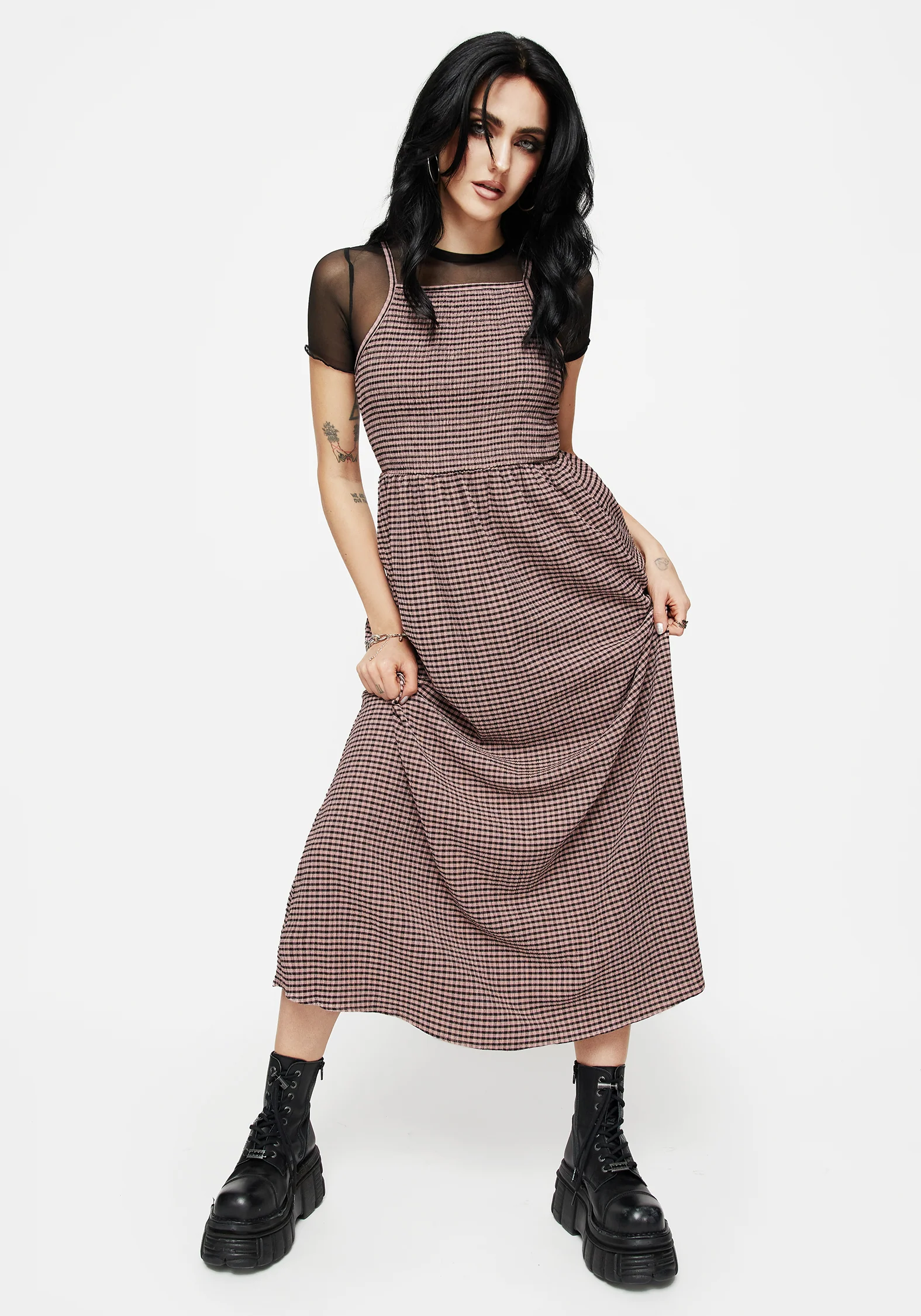 Midora Crinkle Check Racerback Midaxi Dress - Image 4