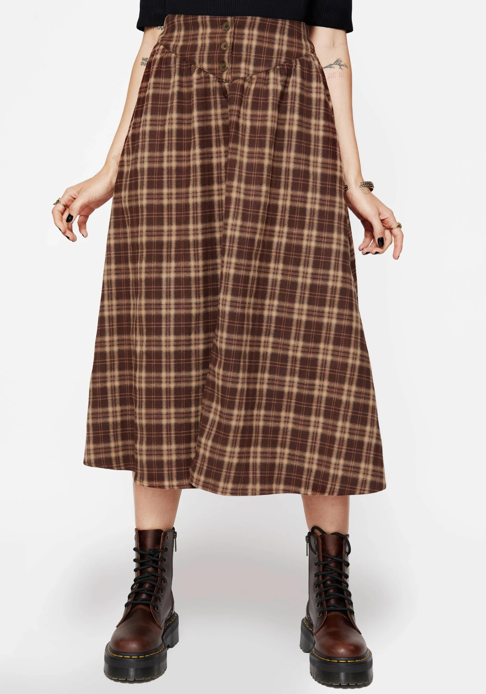 Milo Check Button Down Front Split Midi Skirt - Image 4