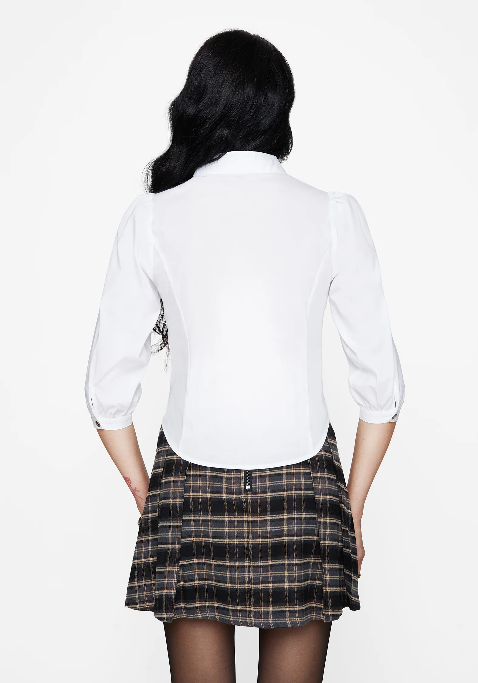 Mire Button Up Puff Sleeve Chain Collared Shirt - Image 3