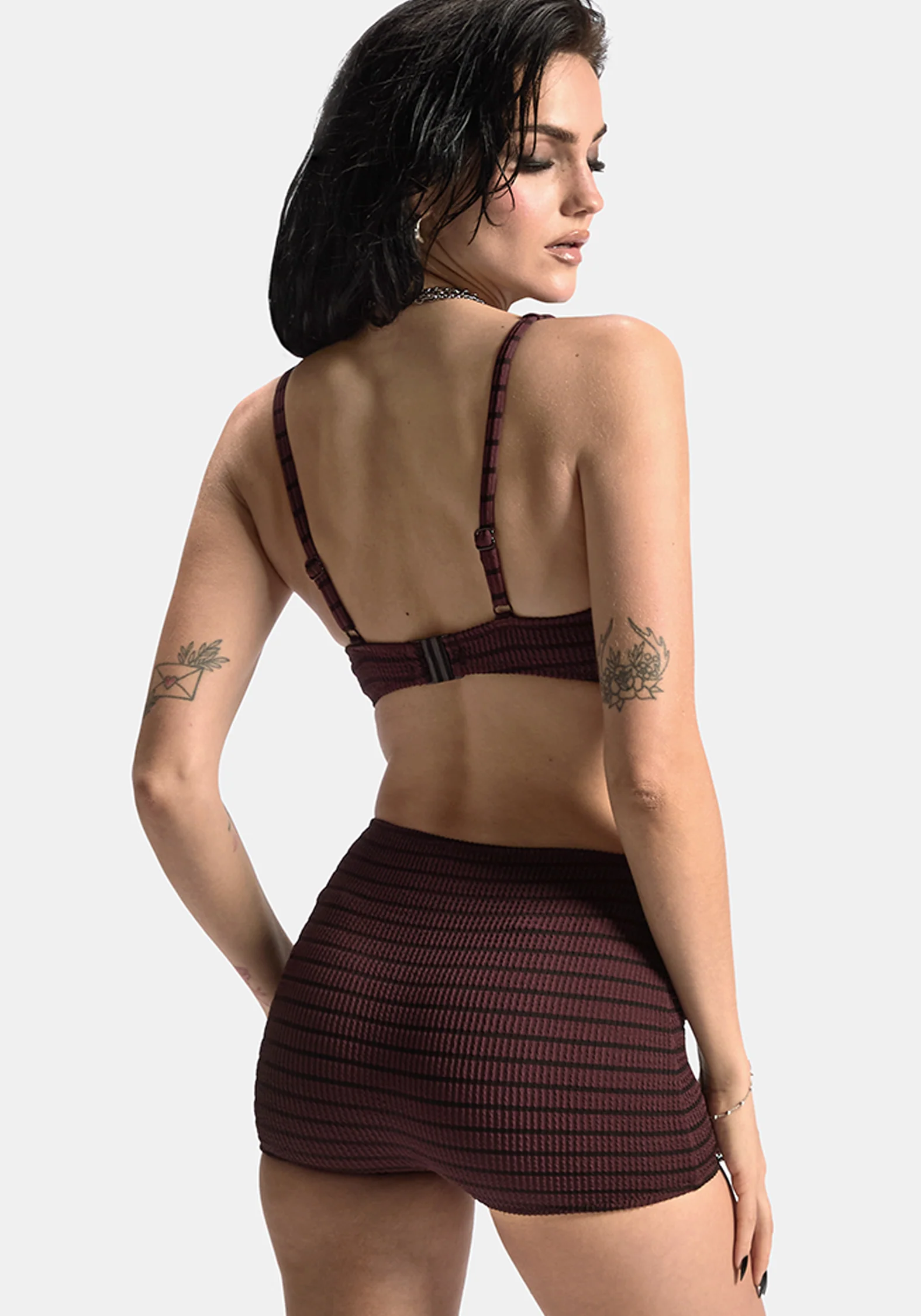 Mire Stripe Tie Detail Bikini Top - Burgundy - Image 3