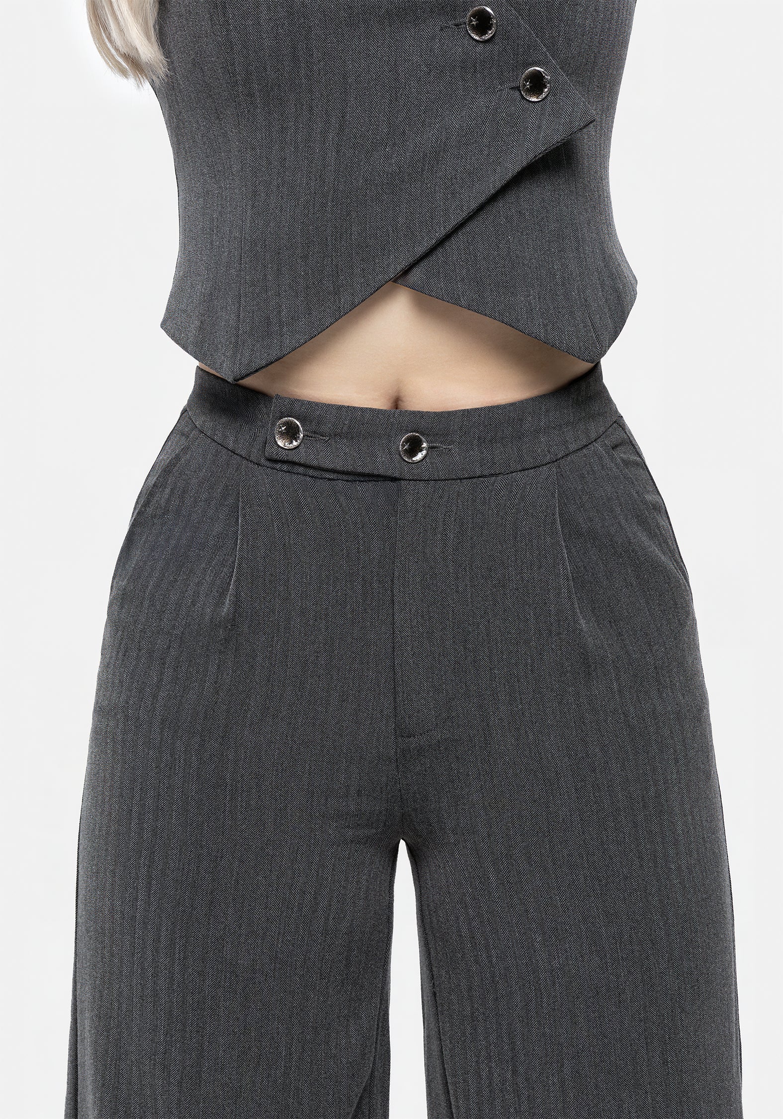 Moonage Herringbone Tailored Trousers - Grey - Image 7