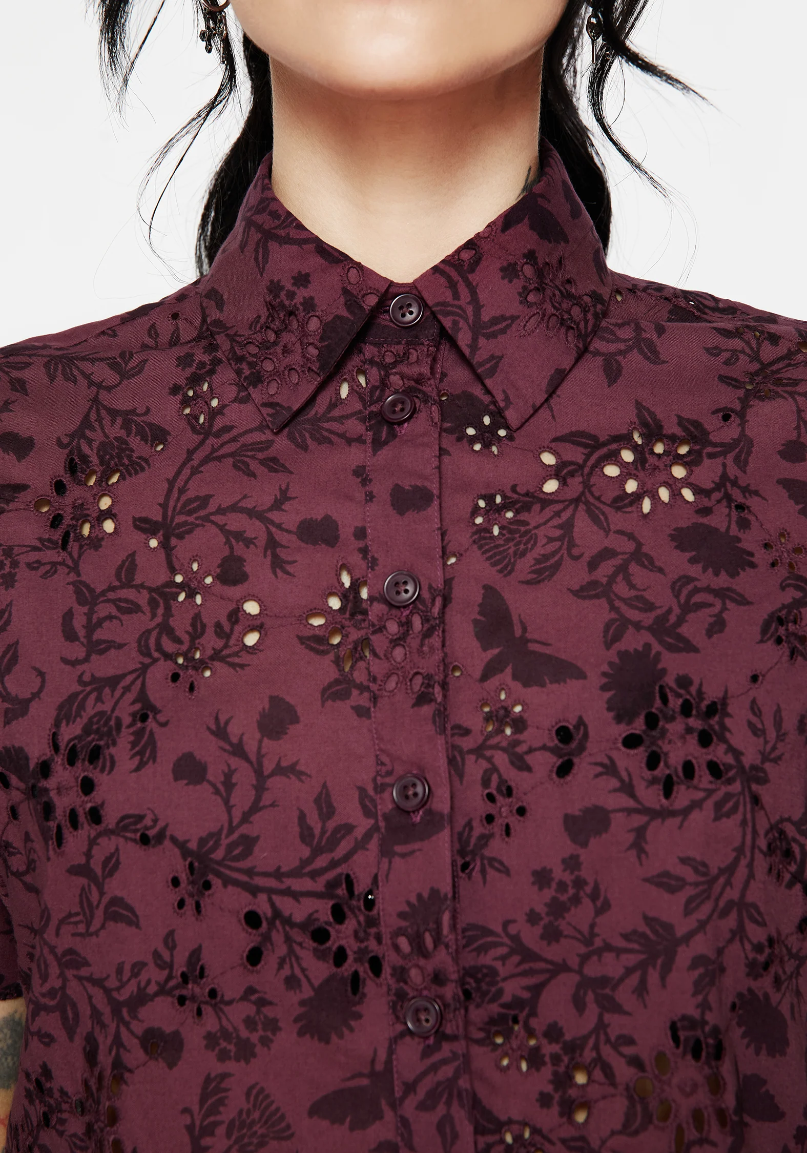 Morgana Cotton Broderie Button Up Shirt - Image 2