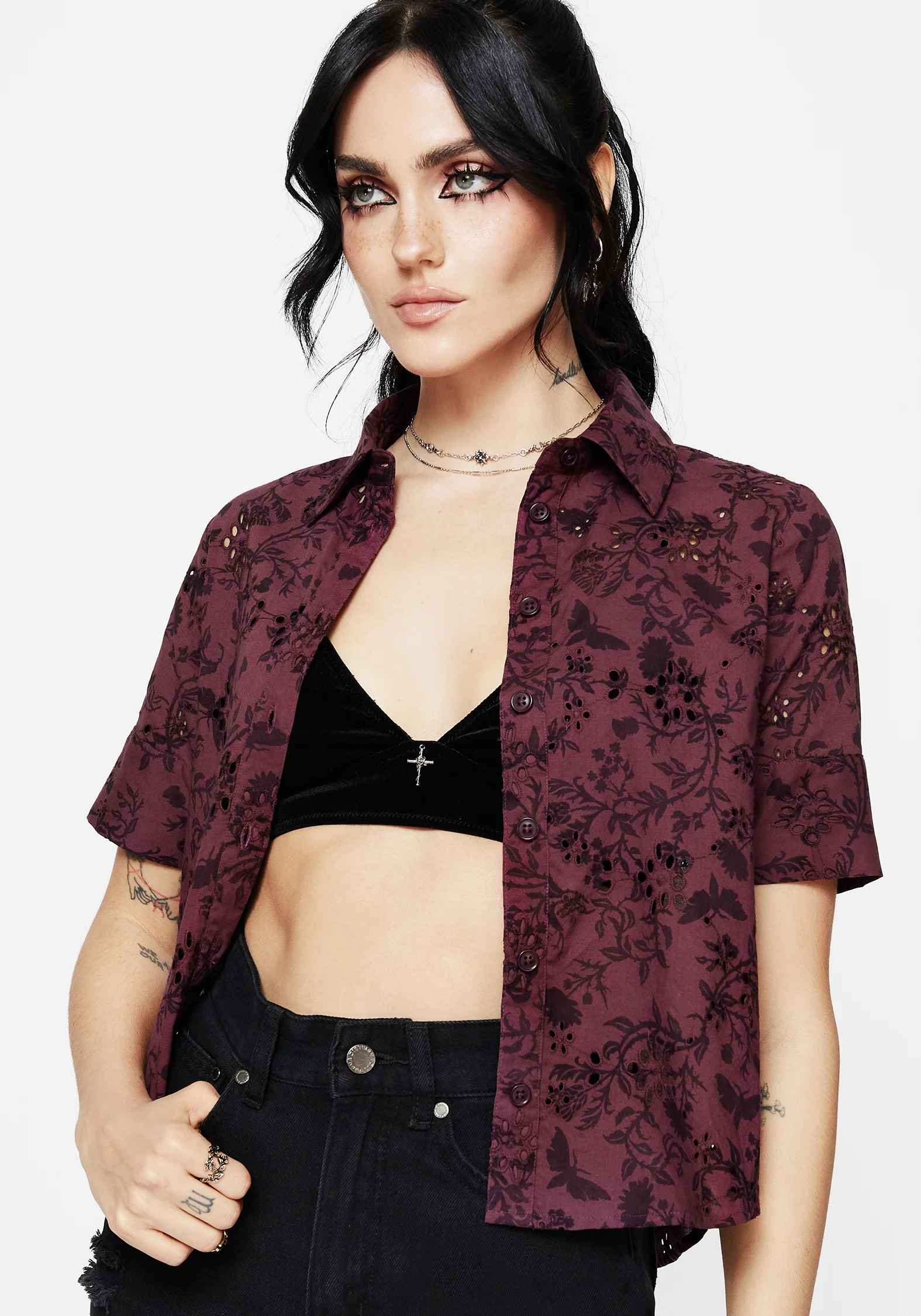 Morgana Cotton Broderie Button Up Shirt - Image 4