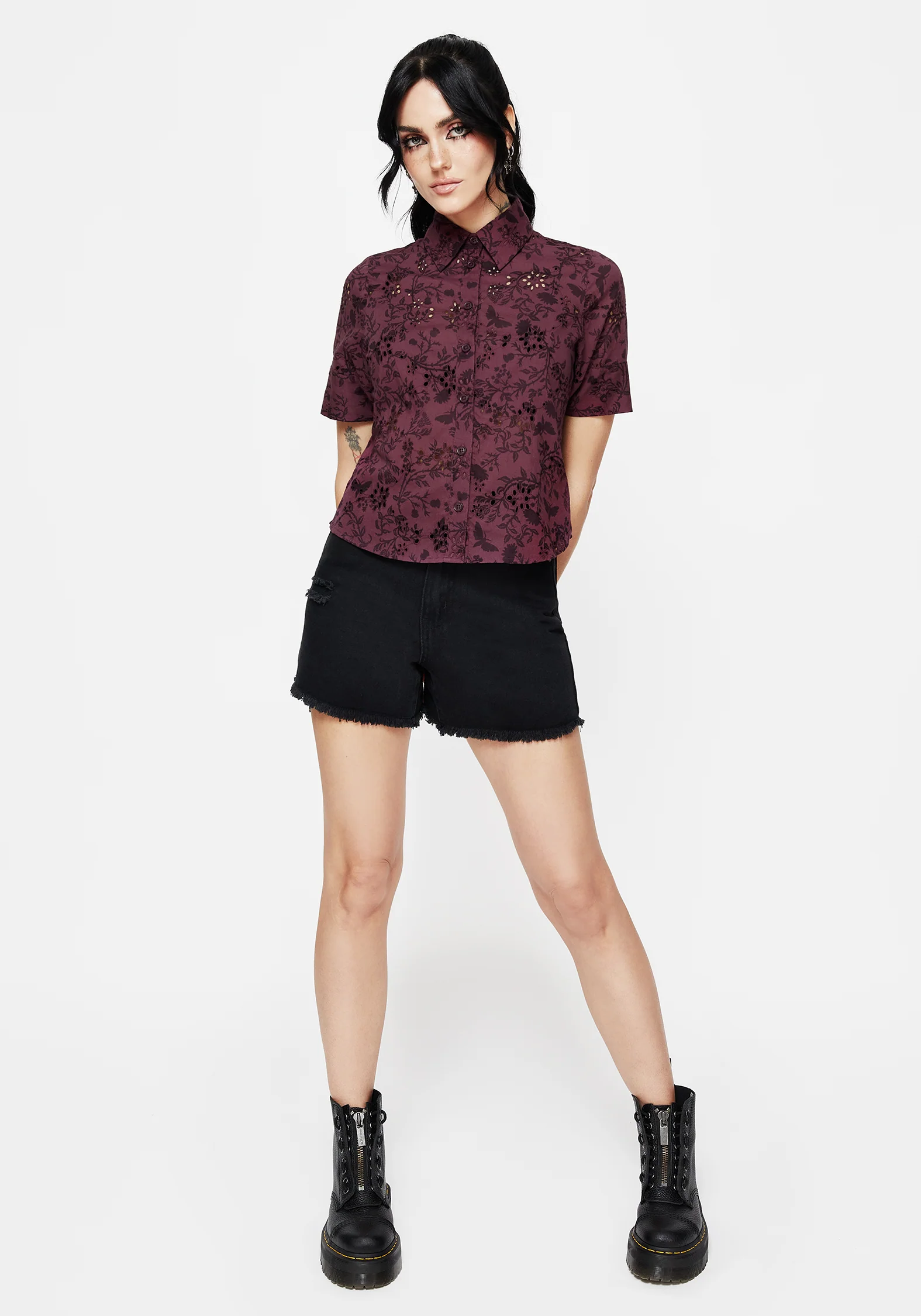 Morgana Cotton Broderie Button Up Shirt - Image 5