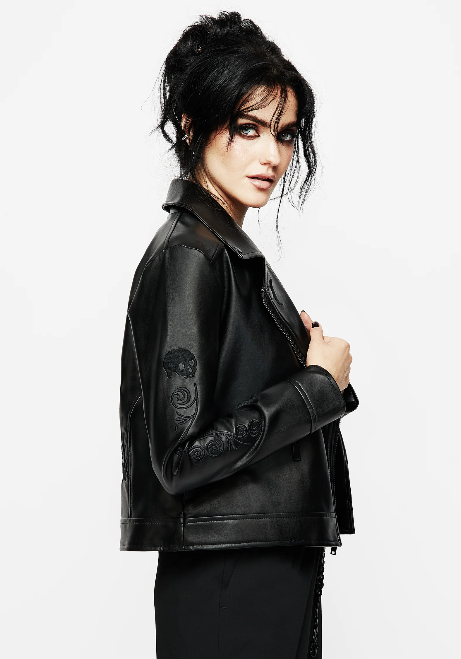 Mori Embroidered Faux Leather Jacket - Image 7