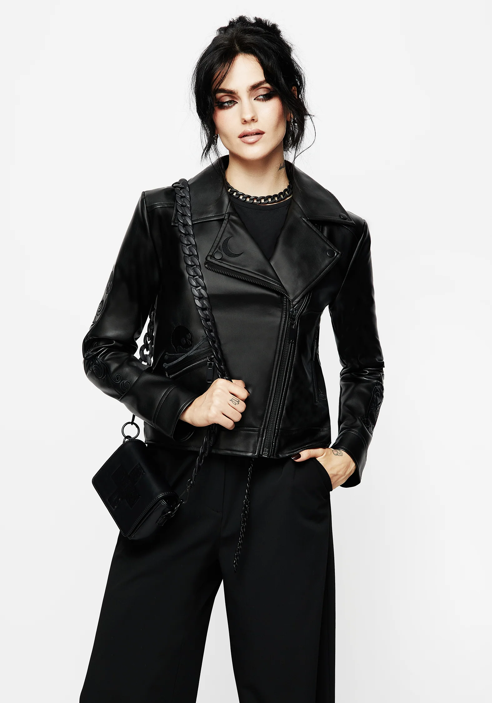 Mori Embroidered Faux Leather Jacket - Image 9