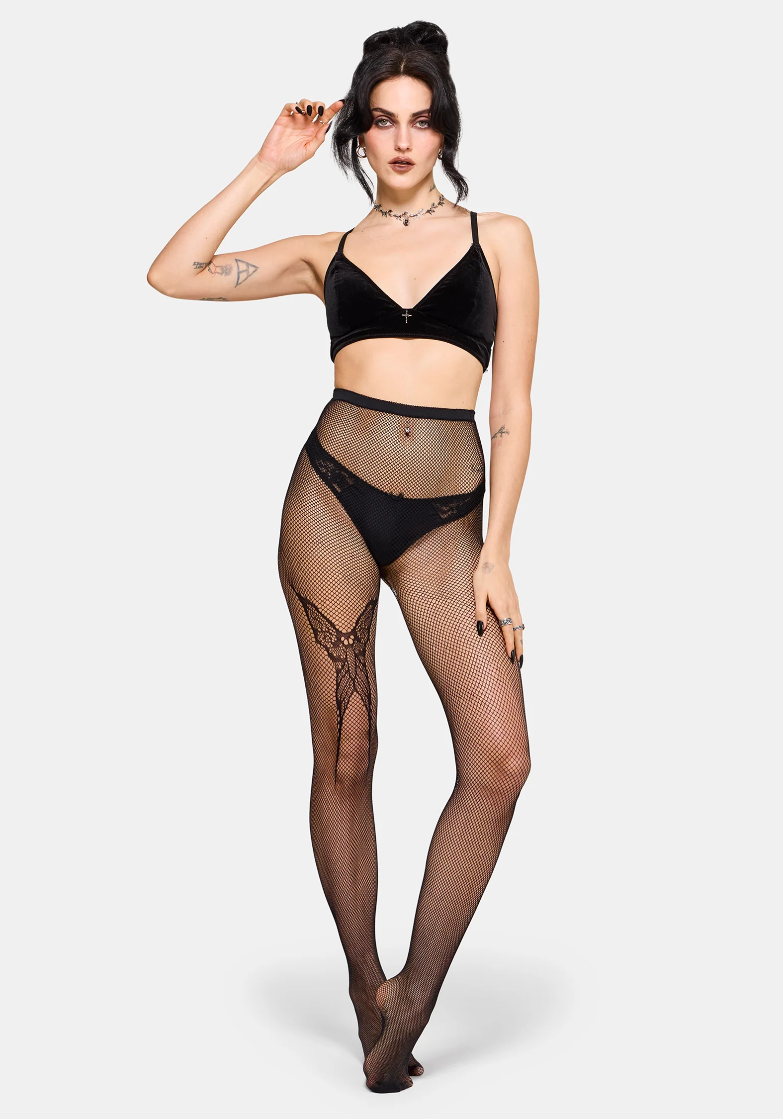 Morlit Moth Detail Fishnet Tights - Image 4