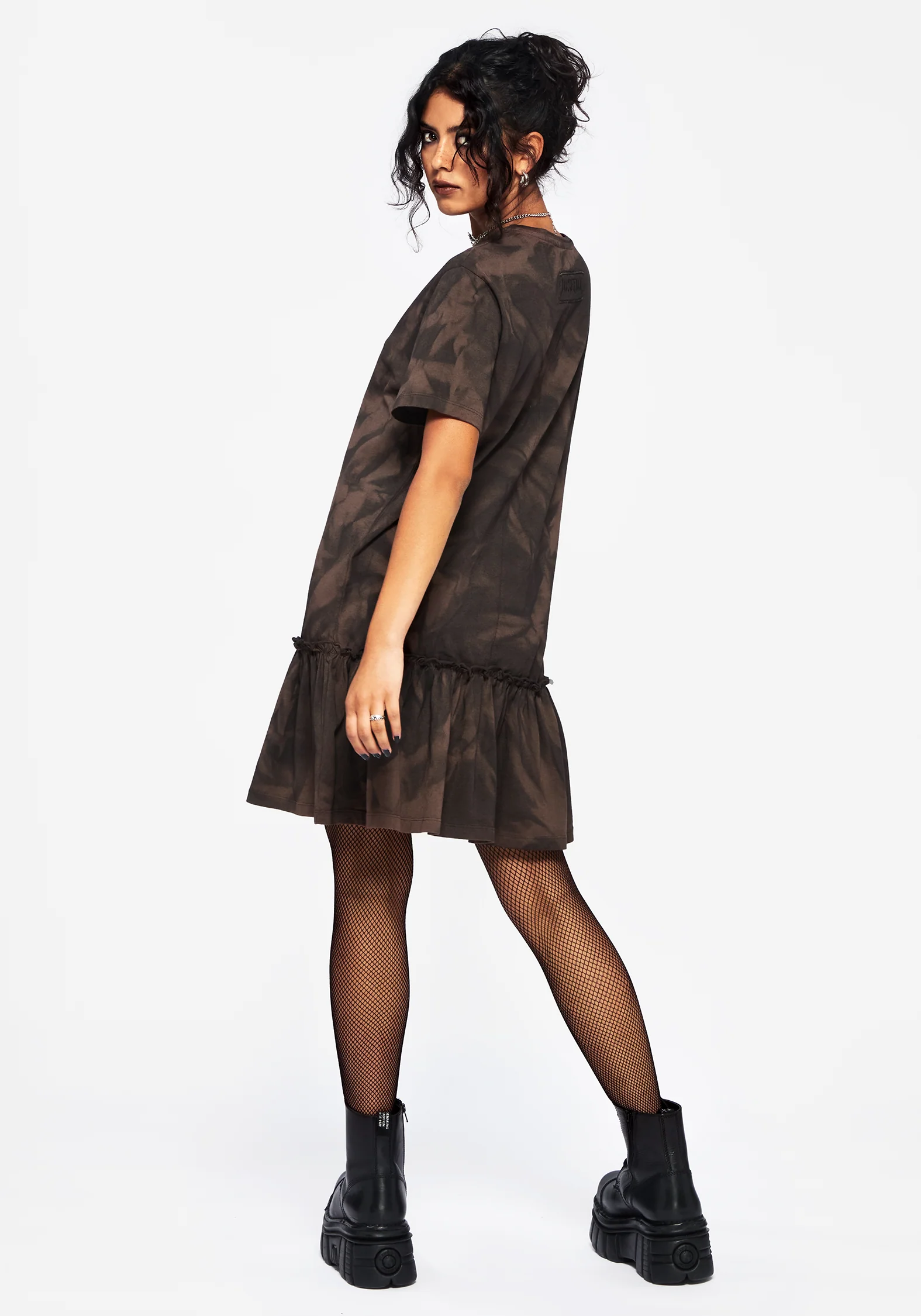 Mugwort Cotton Ombre Jersey Frill Hem Mini Dress - Image 3