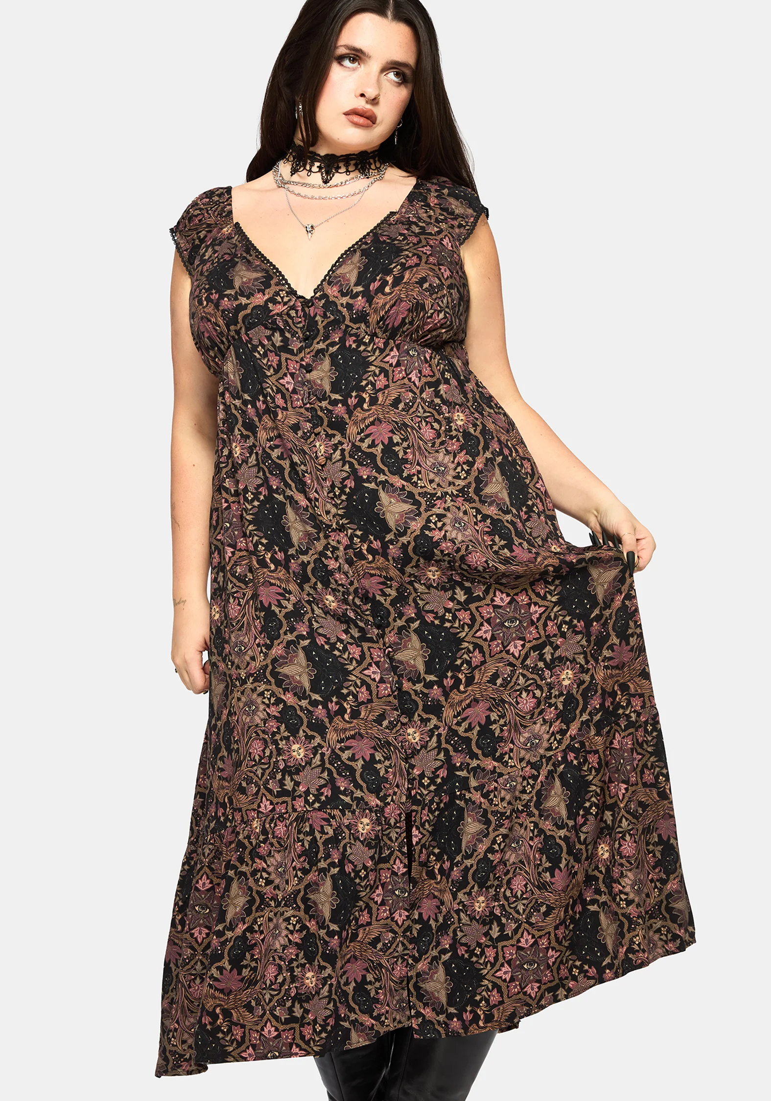 Mythos Print Milkmaid Smock Midaxi Dress - Image 10