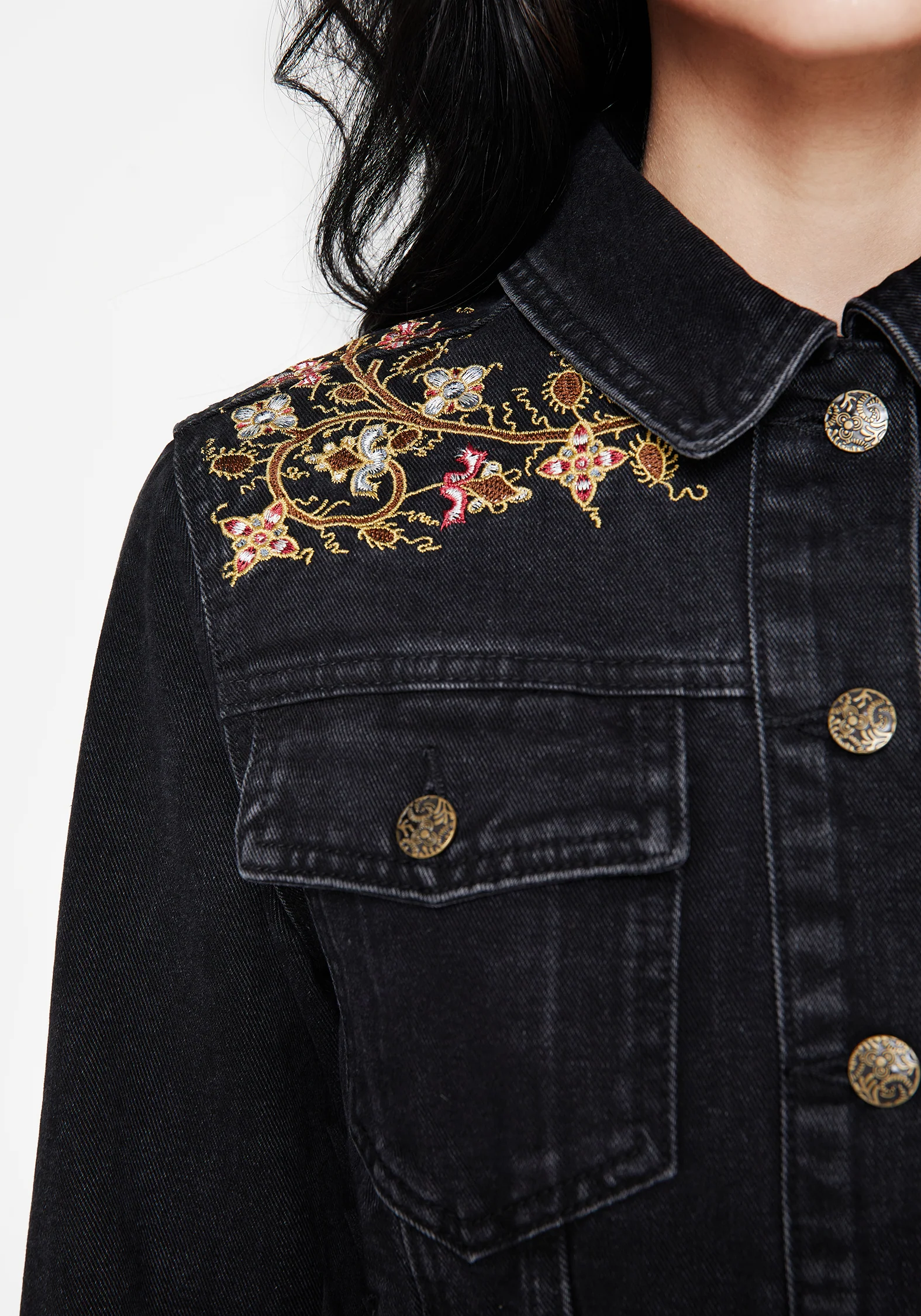 Nasturtium Floral Embroidered Denim Jacket - Image 2