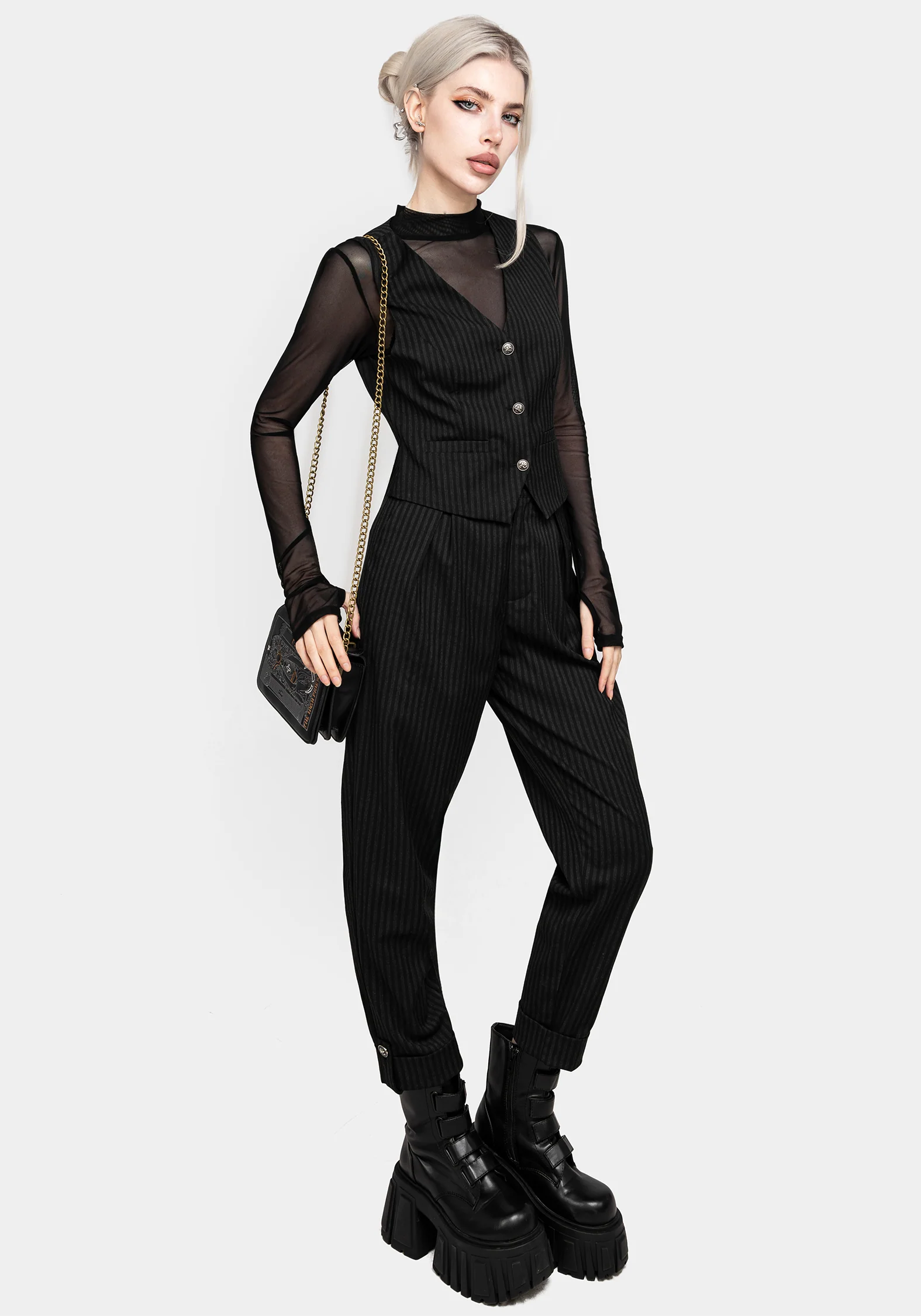 Necrosis High Neck Long Sleeve Mesh Top - Image 4