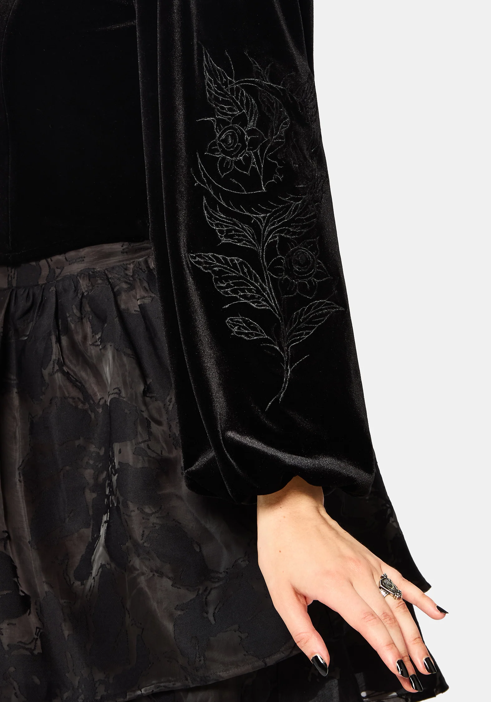 Nelle Velour Embroidered Puff Sleeve Corset Top - Image 2