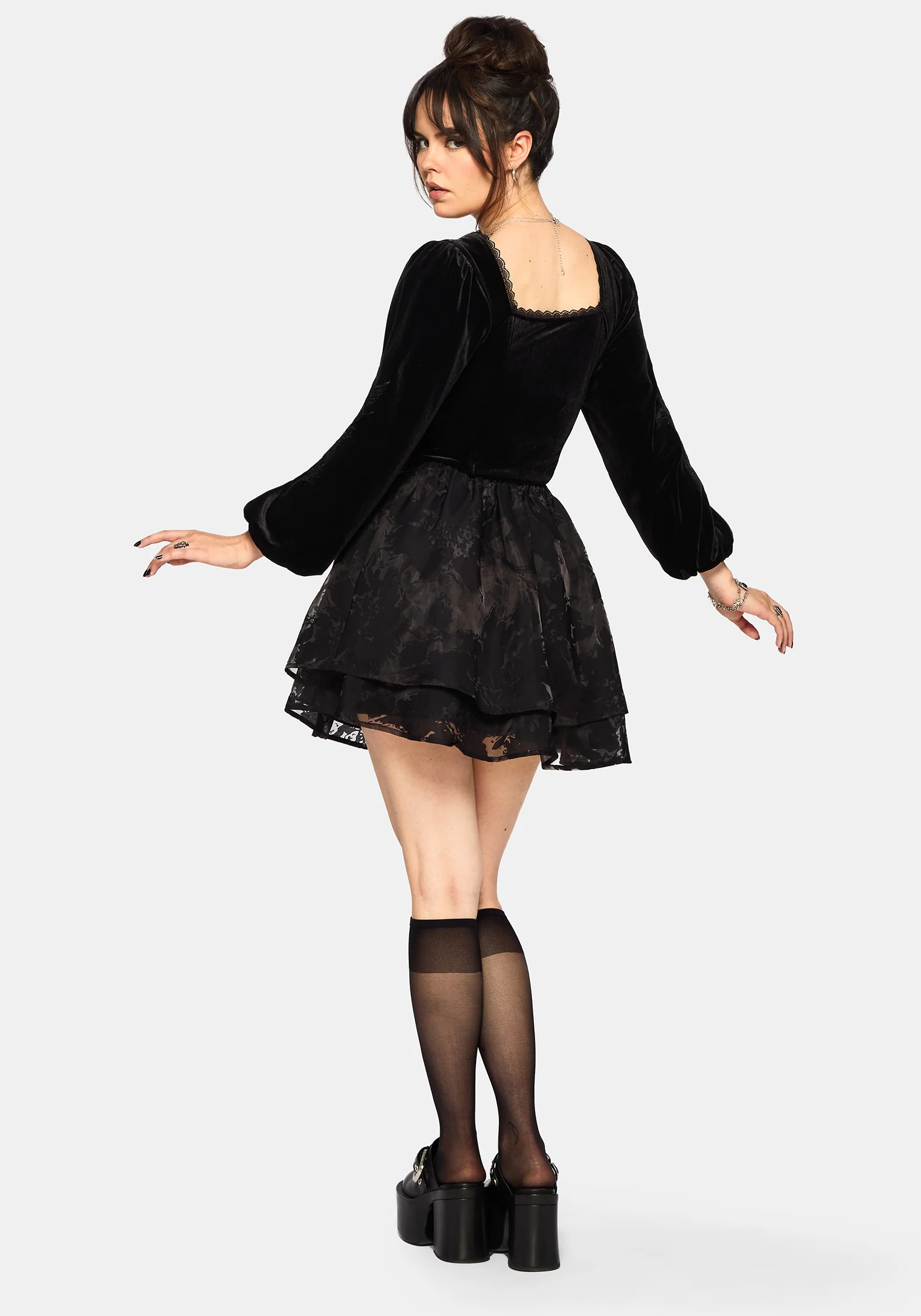 Nelle Velour Embroidered Puff Sleeve Corset Top - Image 3