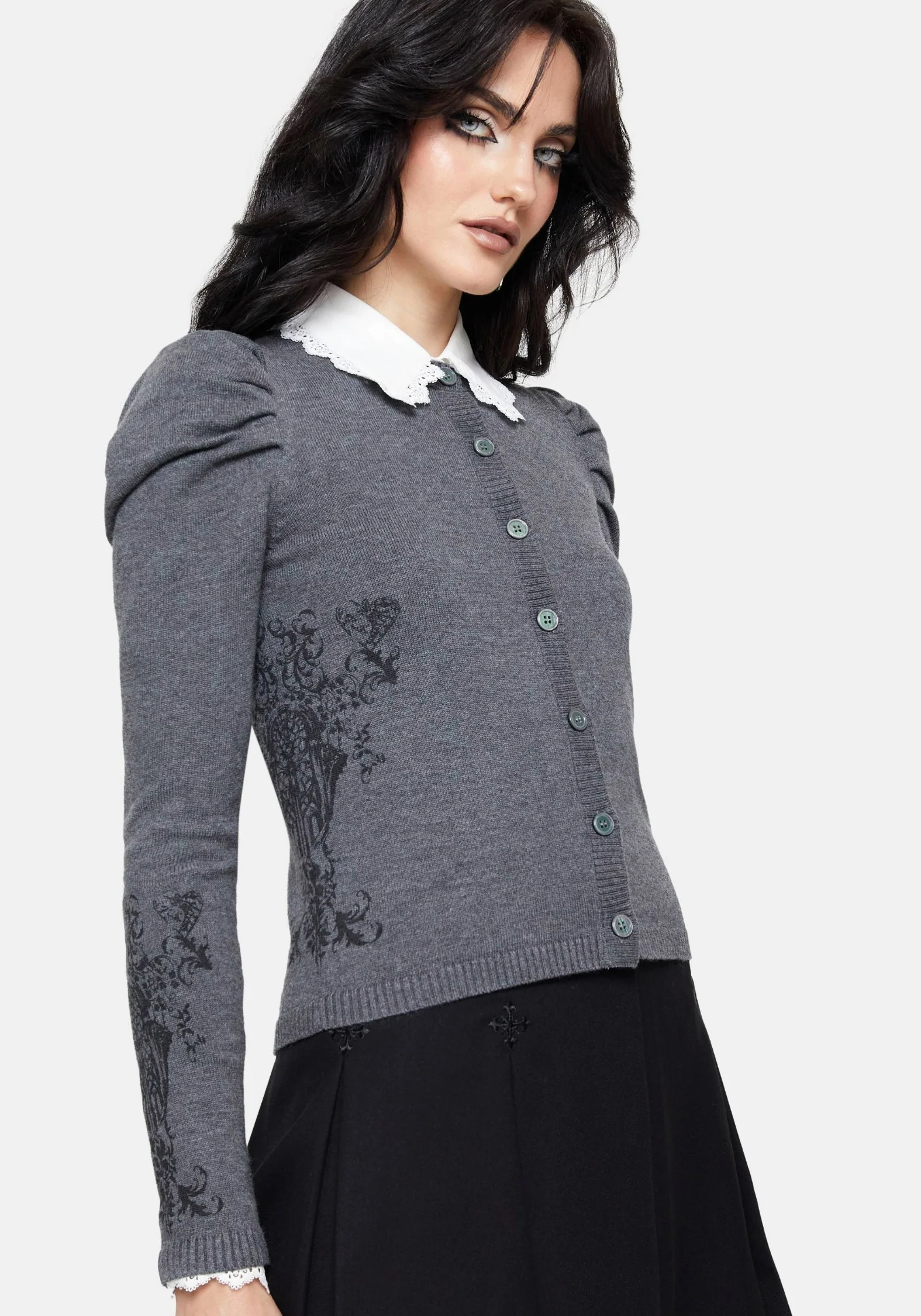 Nia Puff Sleeve Printed Arch Knit Cardigan - Image 4