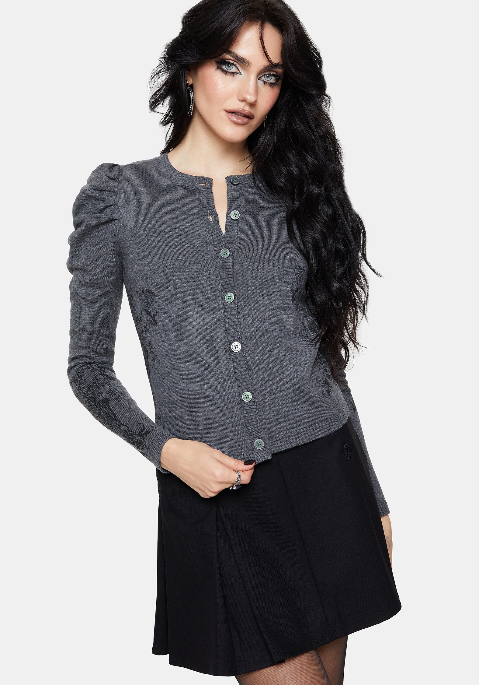 Nia Puff Sleeve Printed Arch Knit Cardigan - Image 5