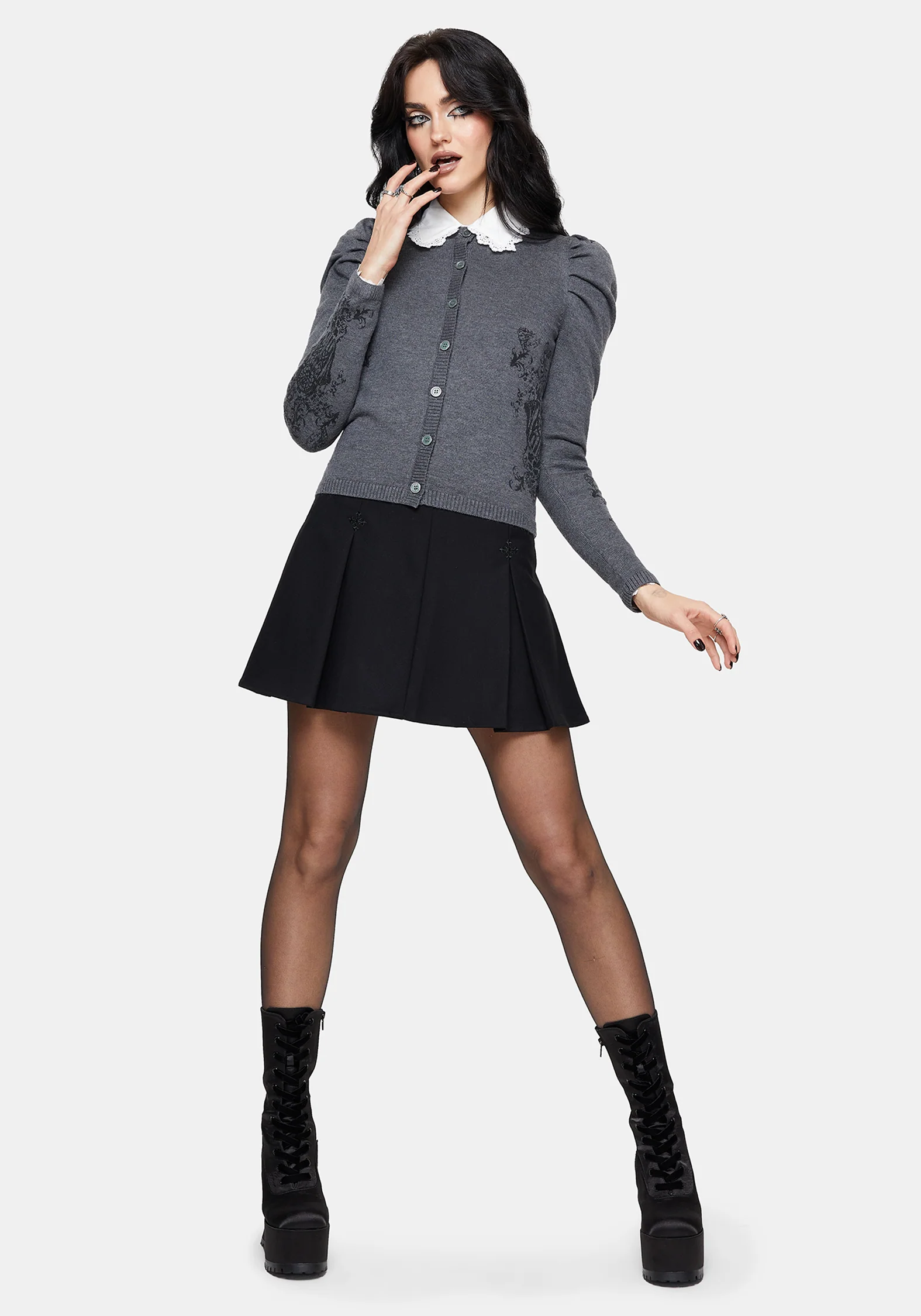 Nia Puff Sleeve Printed Arch Knit Cardigan - Image 7