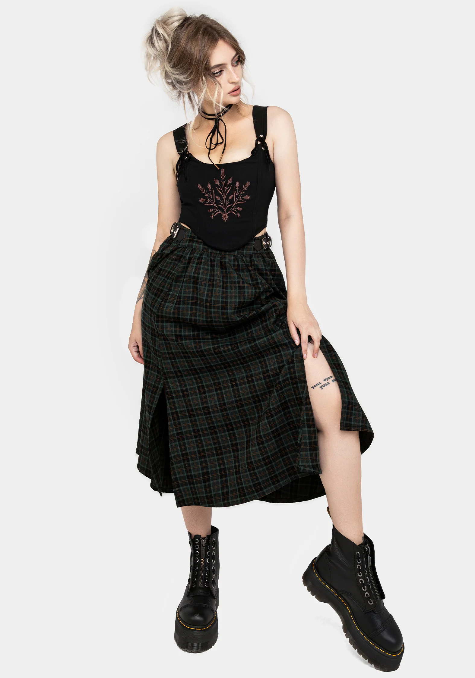 Nightingale Buckled Check Midi Skirt - Image 5