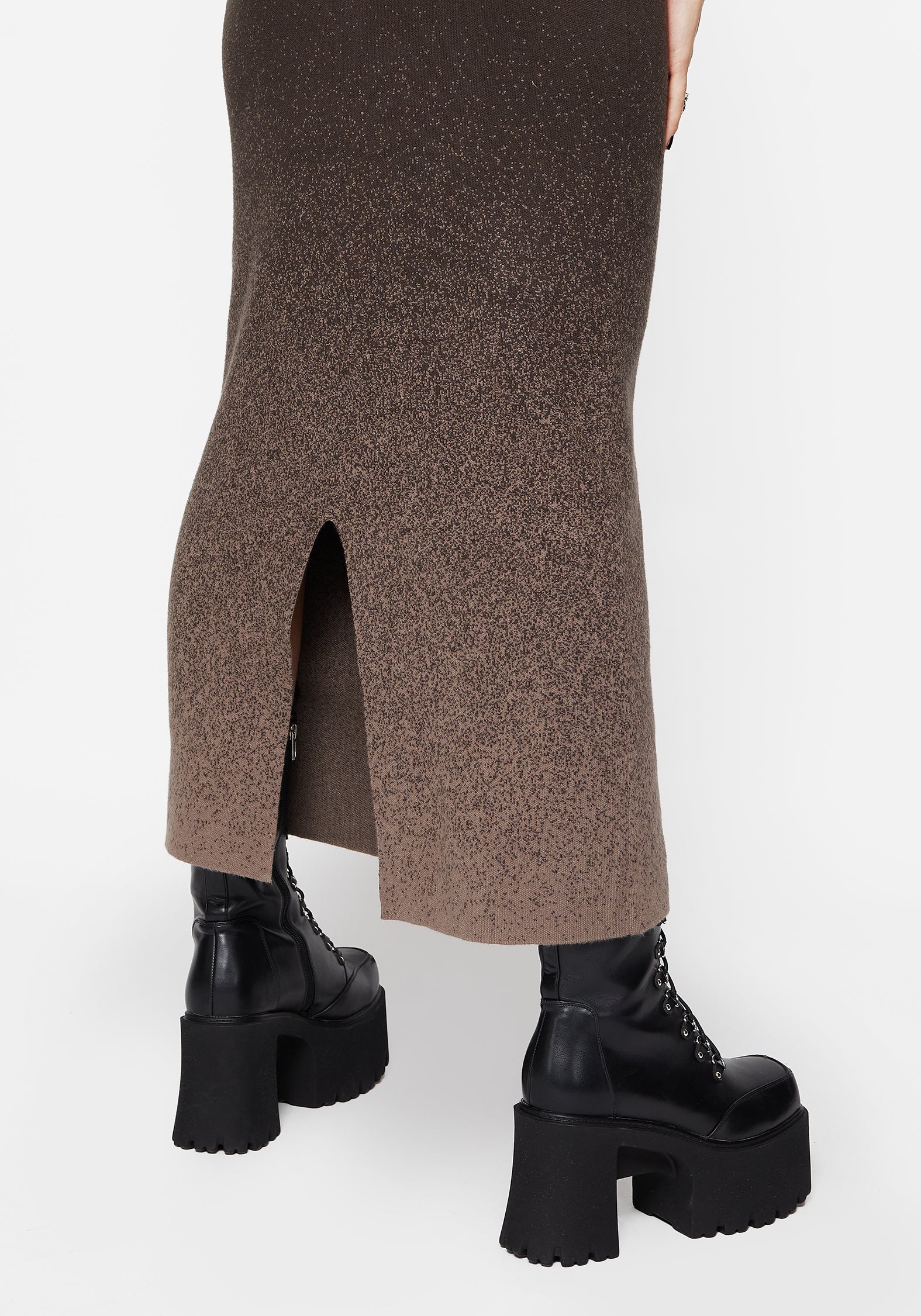 Nightjar Ombre Knit Maxi Skirt - Taupe - Image 6