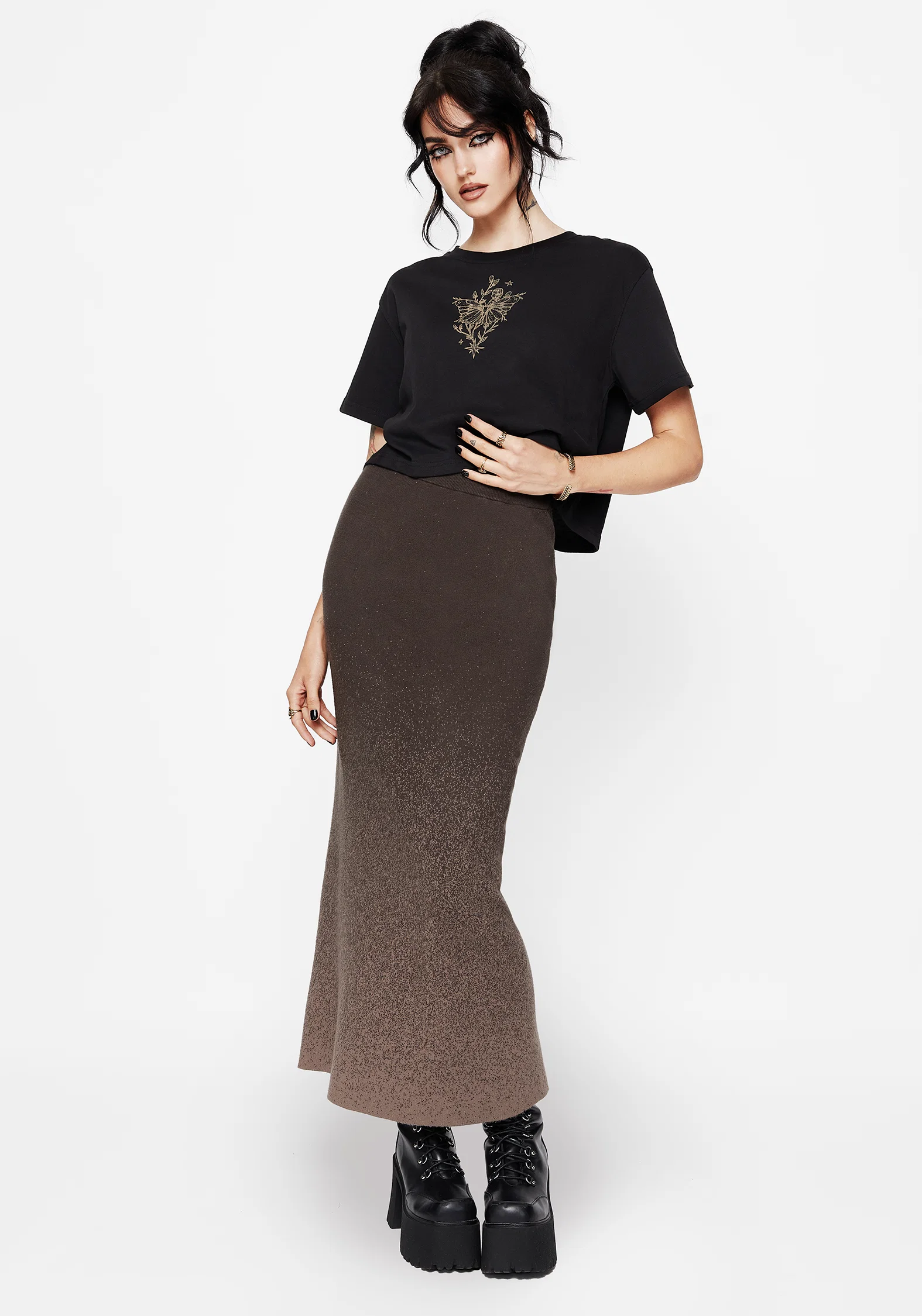 Nightjar Ombre Knit Maxi Skirt - Taupe - Image 7