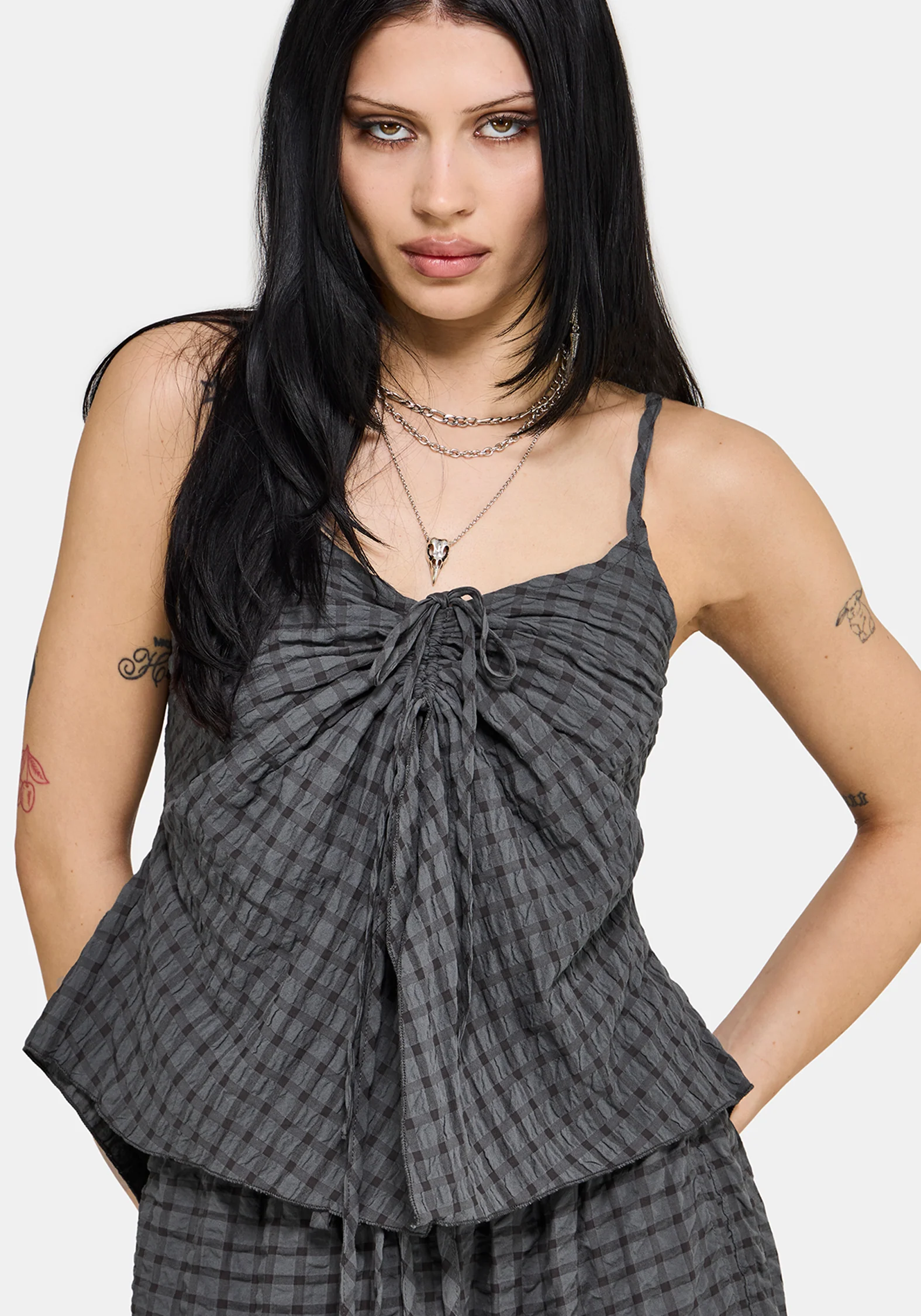 Nimira Check Ruche Hanky Hem Cami - Image 4