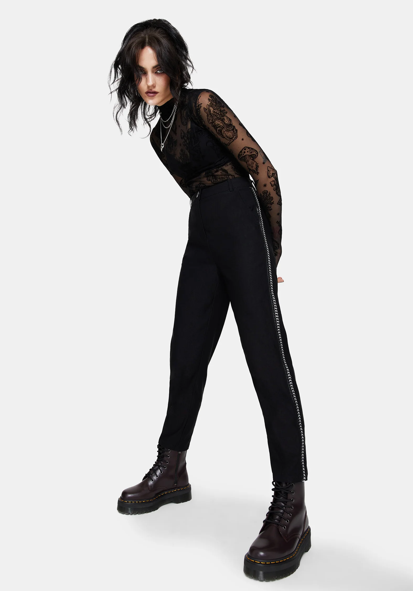 Nocturne Bengaline Tapered Trousers with Chain Trim - Image 4