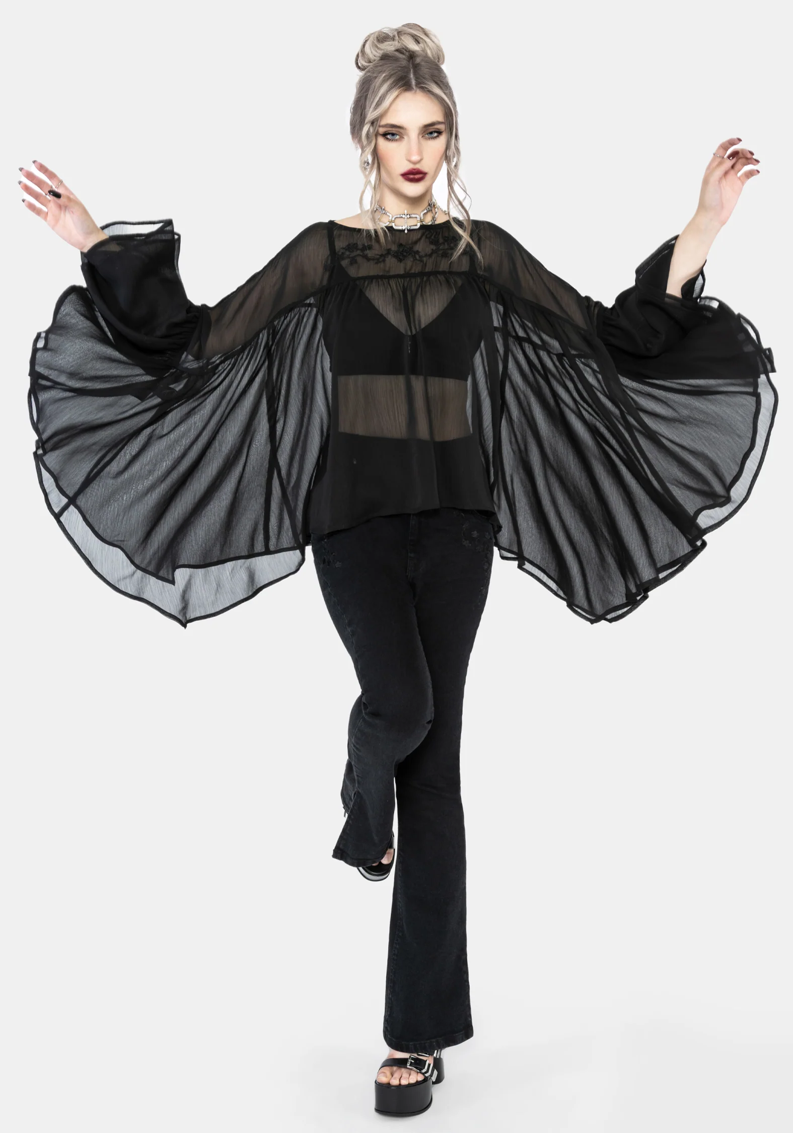 Noire Fluted Cuff Chiffon Blouse - Image 5