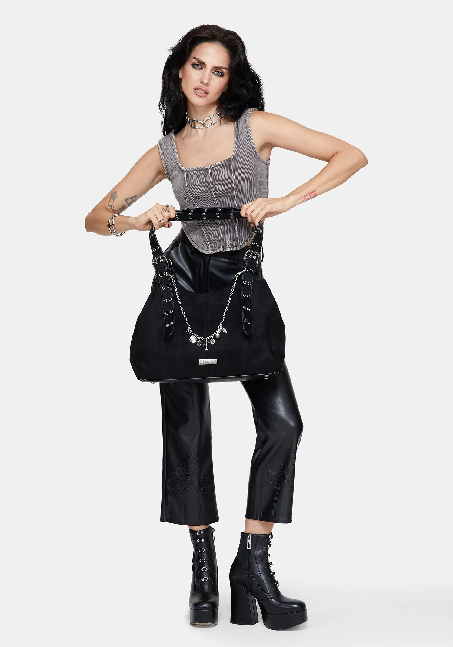 Ophelia Black Belted Shoulder Bag - Image 10