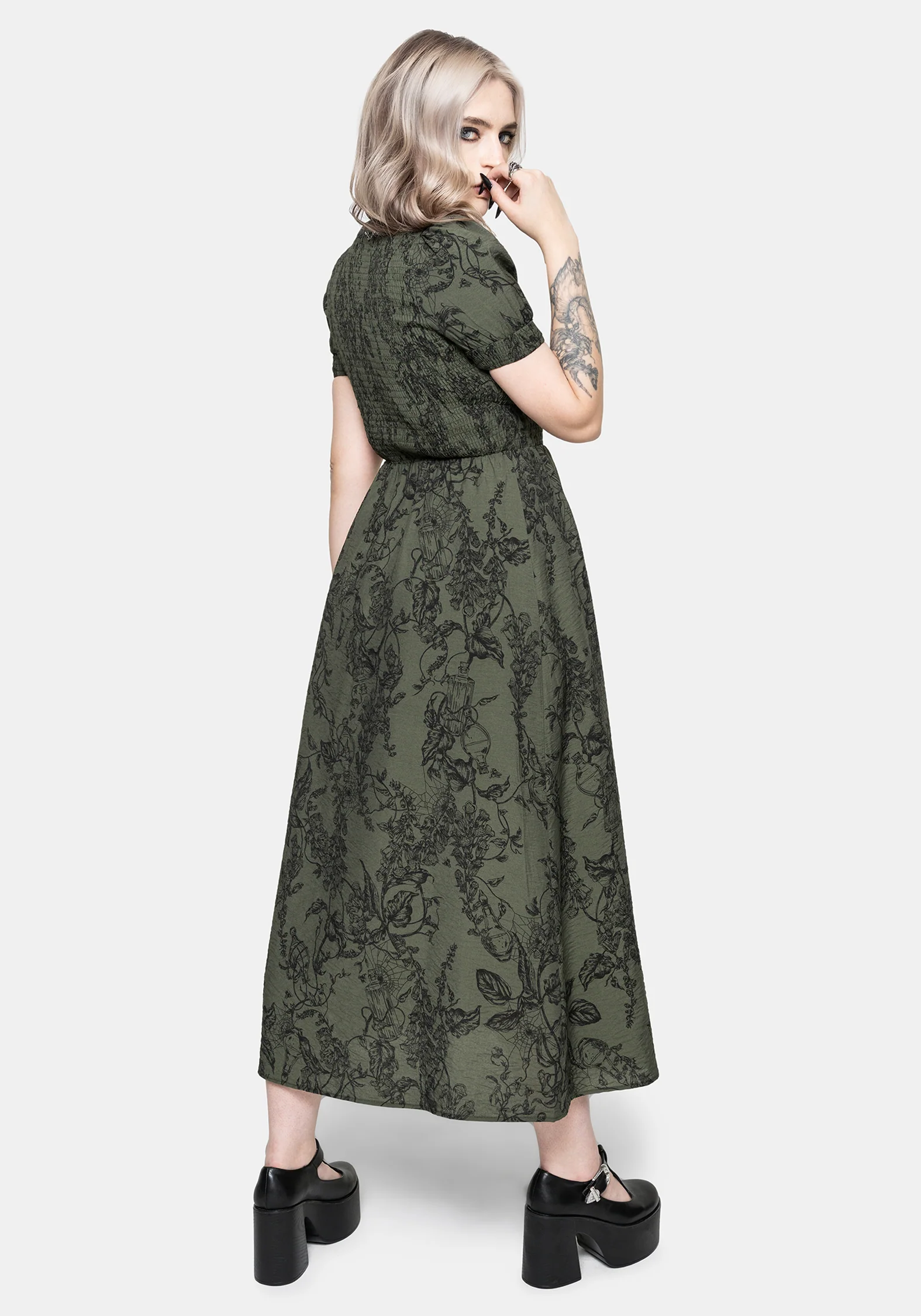 Orla Foxglove Potion Print Shirred Bodice Midaxi Dress - Image 3