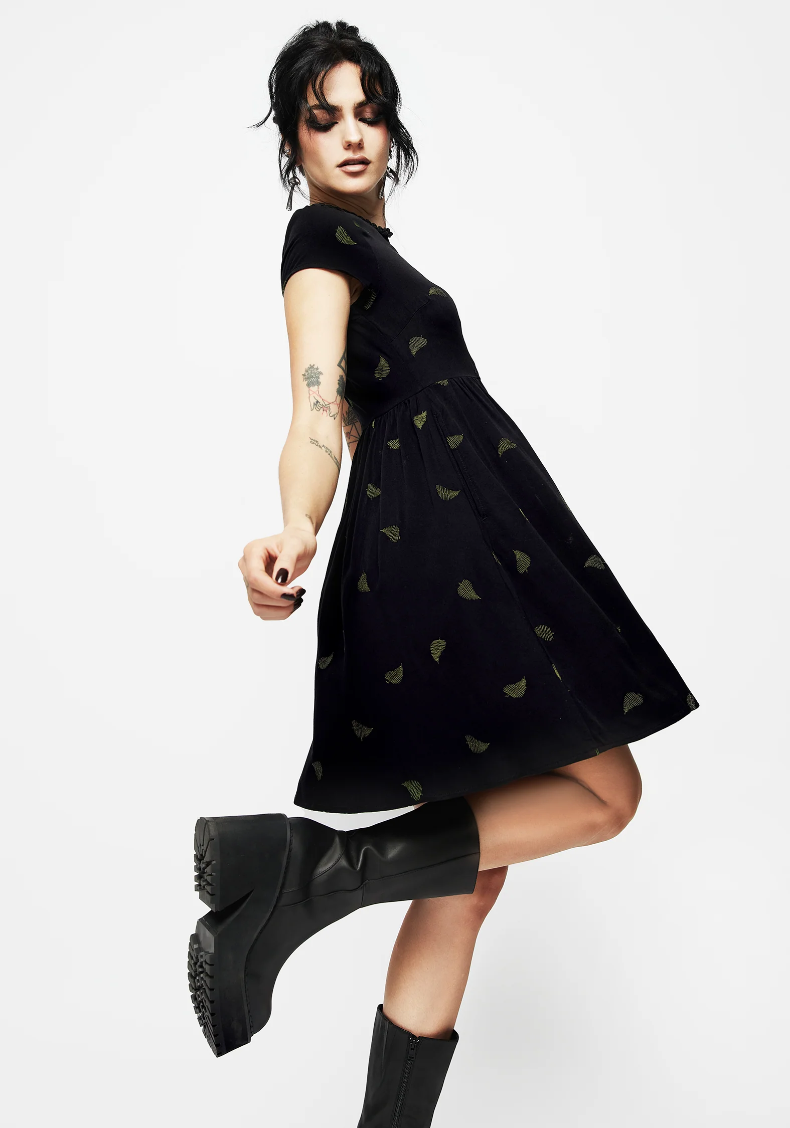 Osmunda Fern Embroidered Mini Skater Dress - Image 5