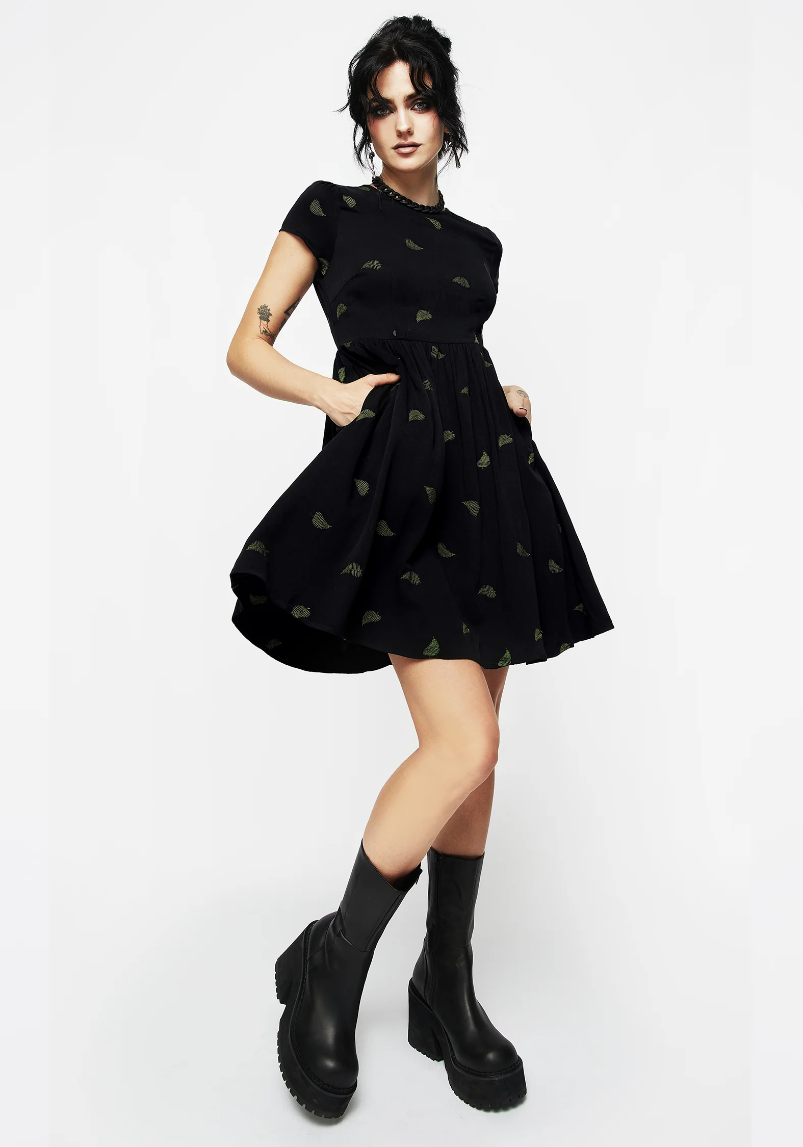 Osmunda Fern Embroidered Mini Skater Dress - Image 6