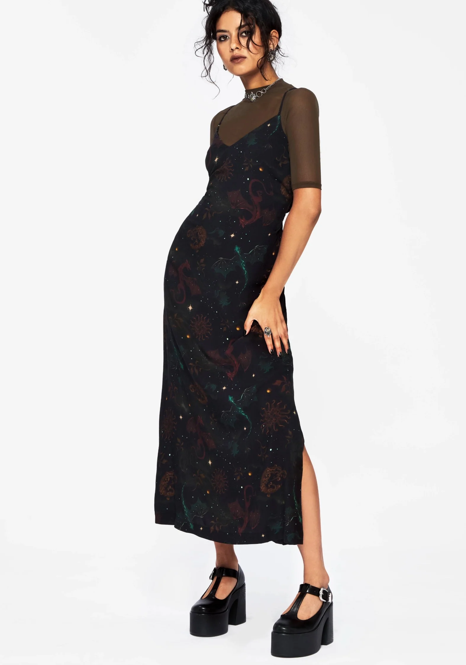 Phoenix Dragon Printed Cami Midi Dress - Image 4