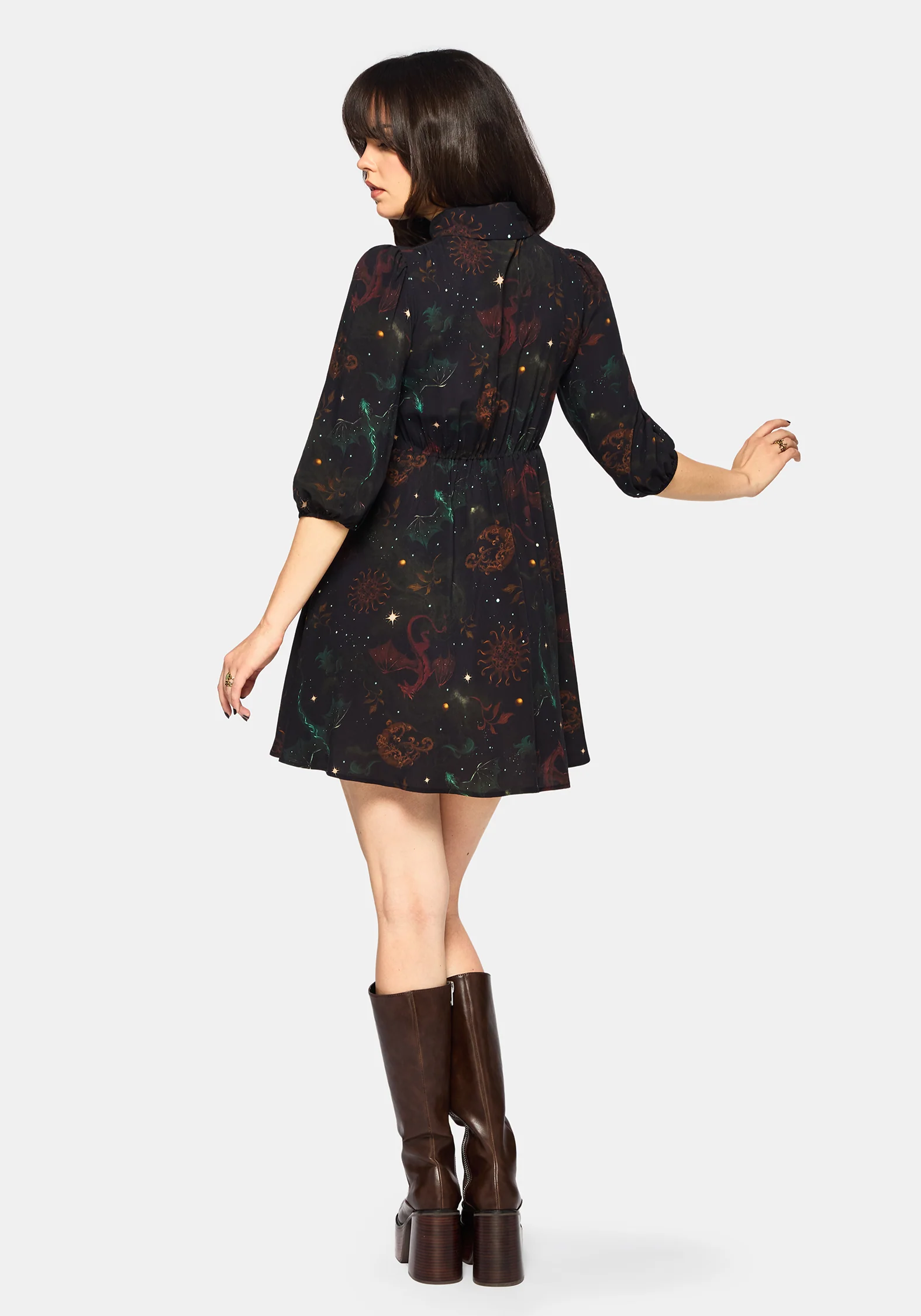 Phoenix Dragon Printed Mini Shirt Dress - Image 3