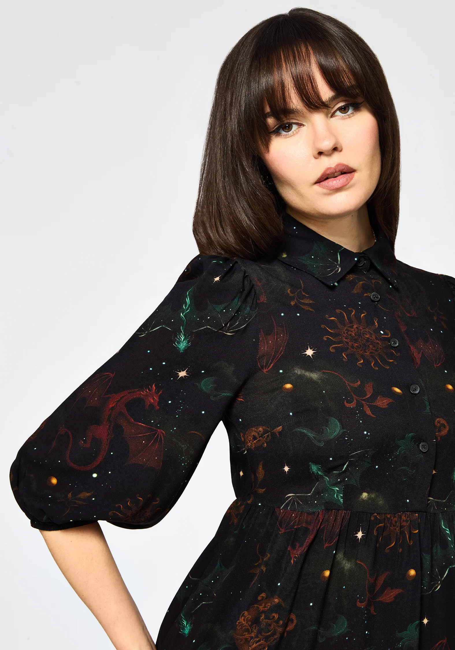 Phoenix Dragon Printed Mini Shirt Dress - Image 5