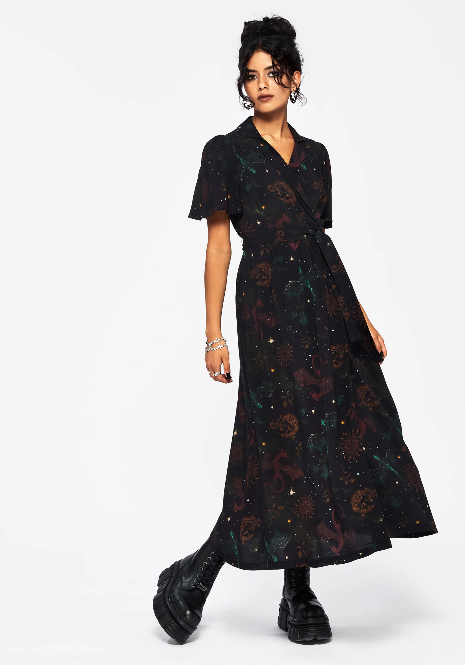 Phoenix Dragon Printed Wrap Midaxi Shirt Dress - Image 4