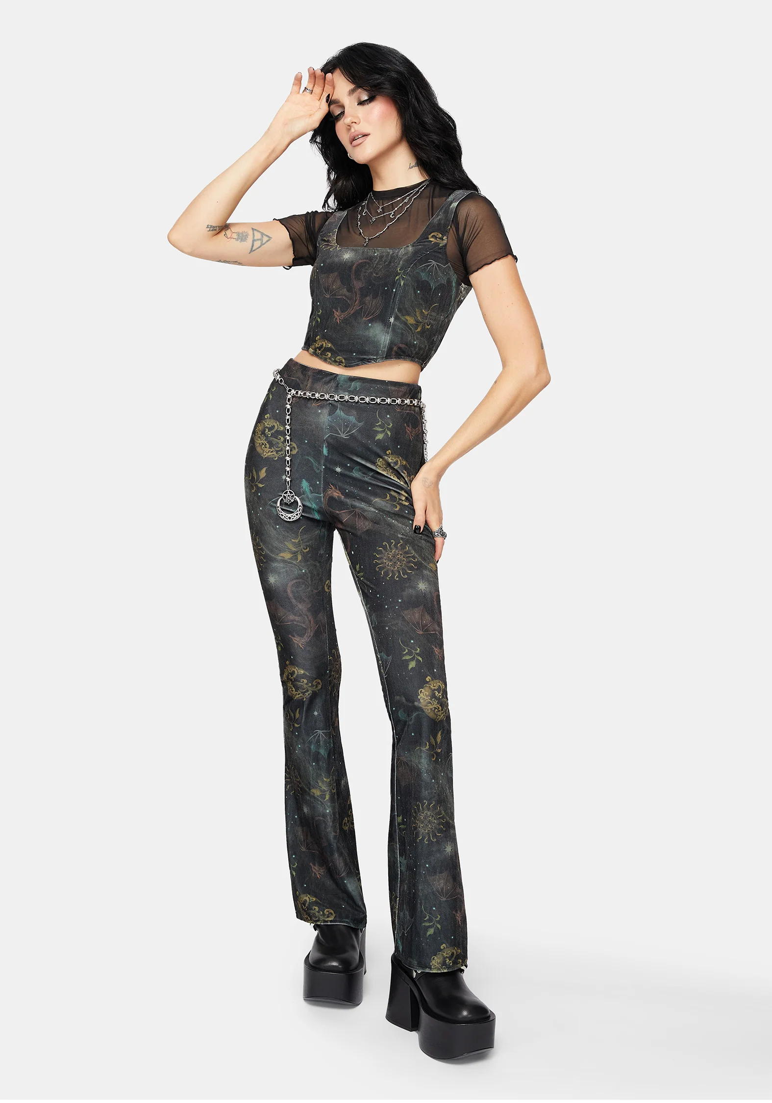 Phoenix Dragon Velour Flare Trouser - Image 6