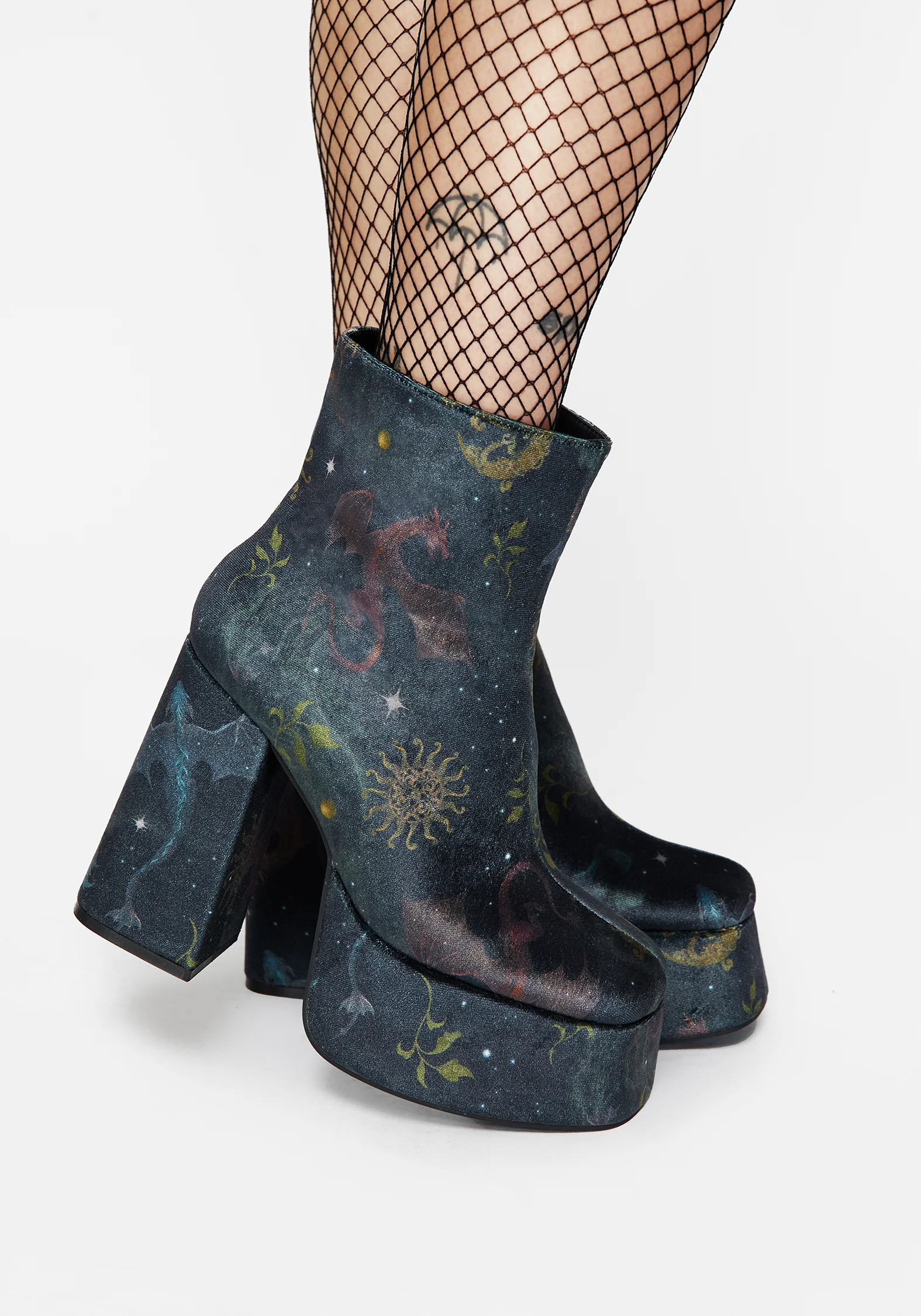 Phoenix Dragon Velvet Platform Boots - Image 5