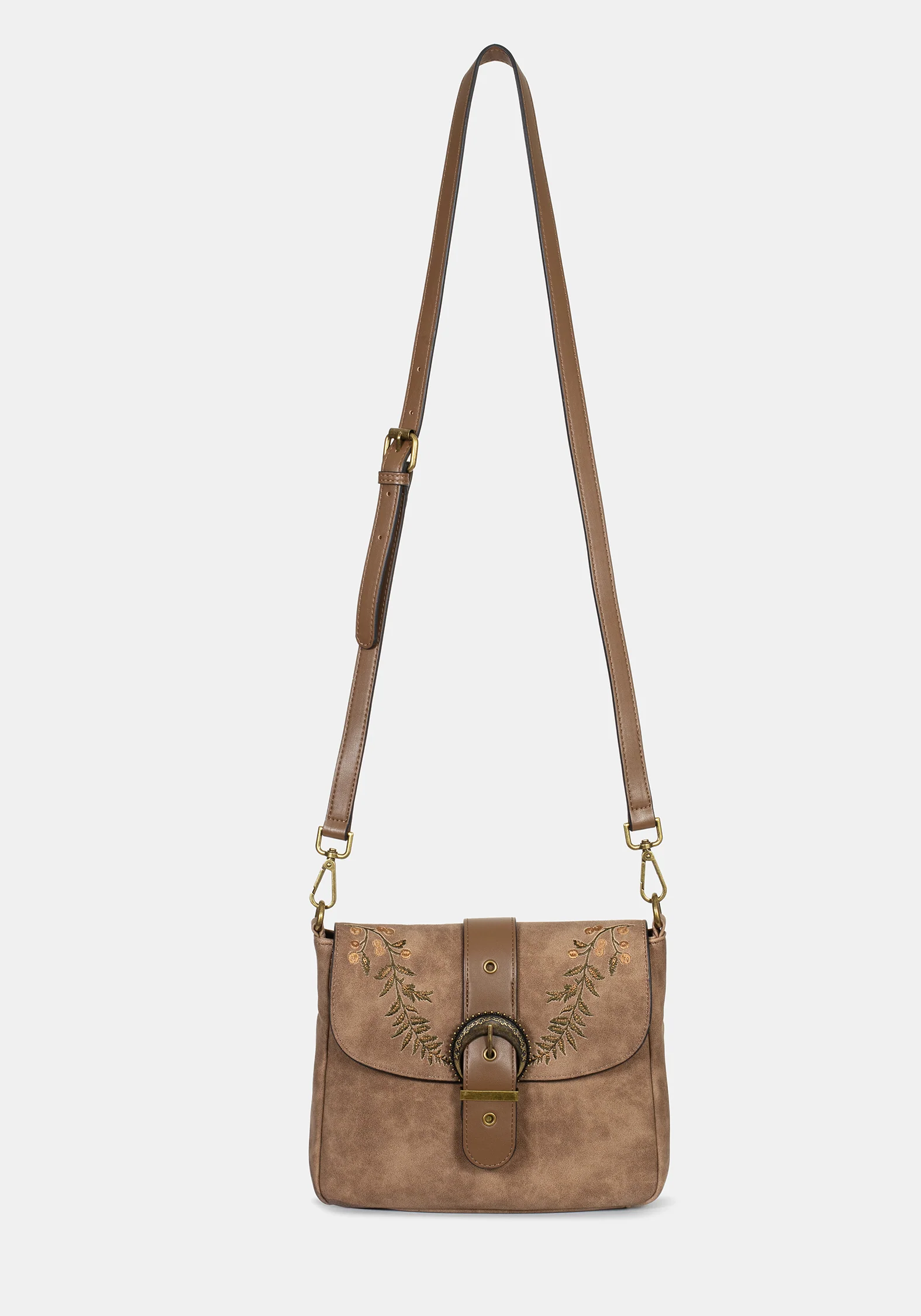 Physis Faux Suede Fern Embroidered Shoulder Bag - Image 10