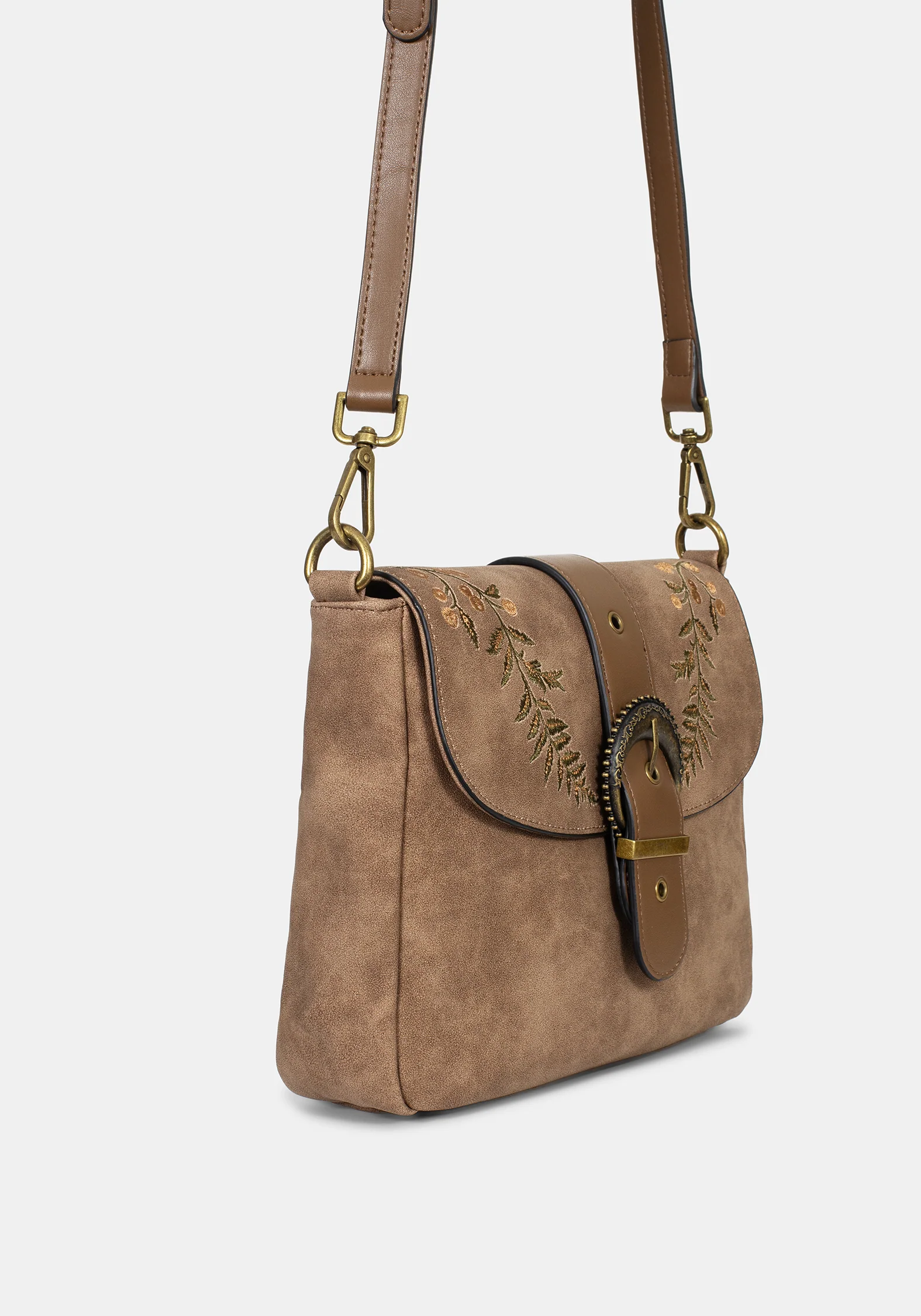 Physis Faux Suede Fern Embroidered Shoulder Bag - Image 6