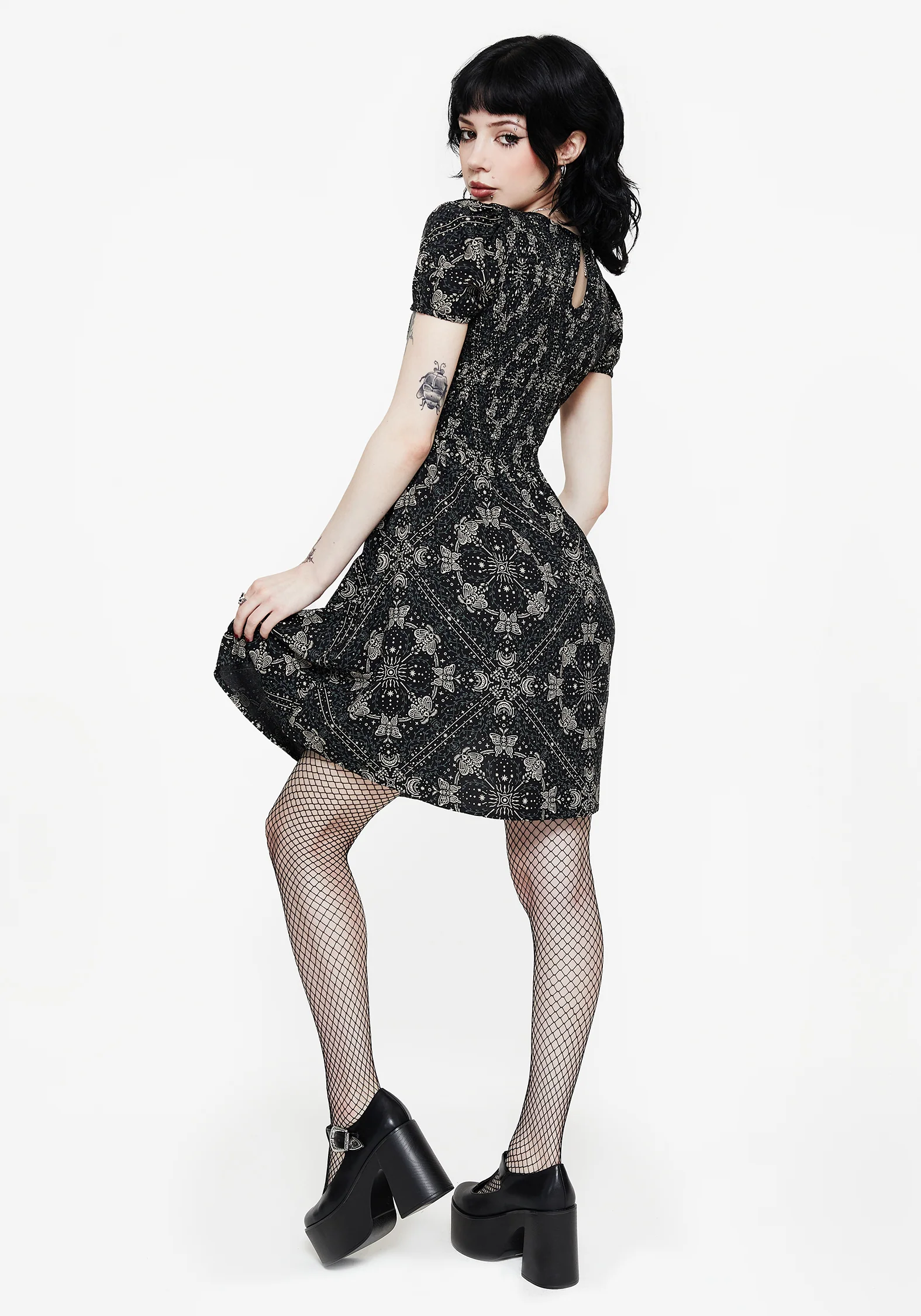 Poem Moth Print Puff Sleeve Mini Dress - Image 3