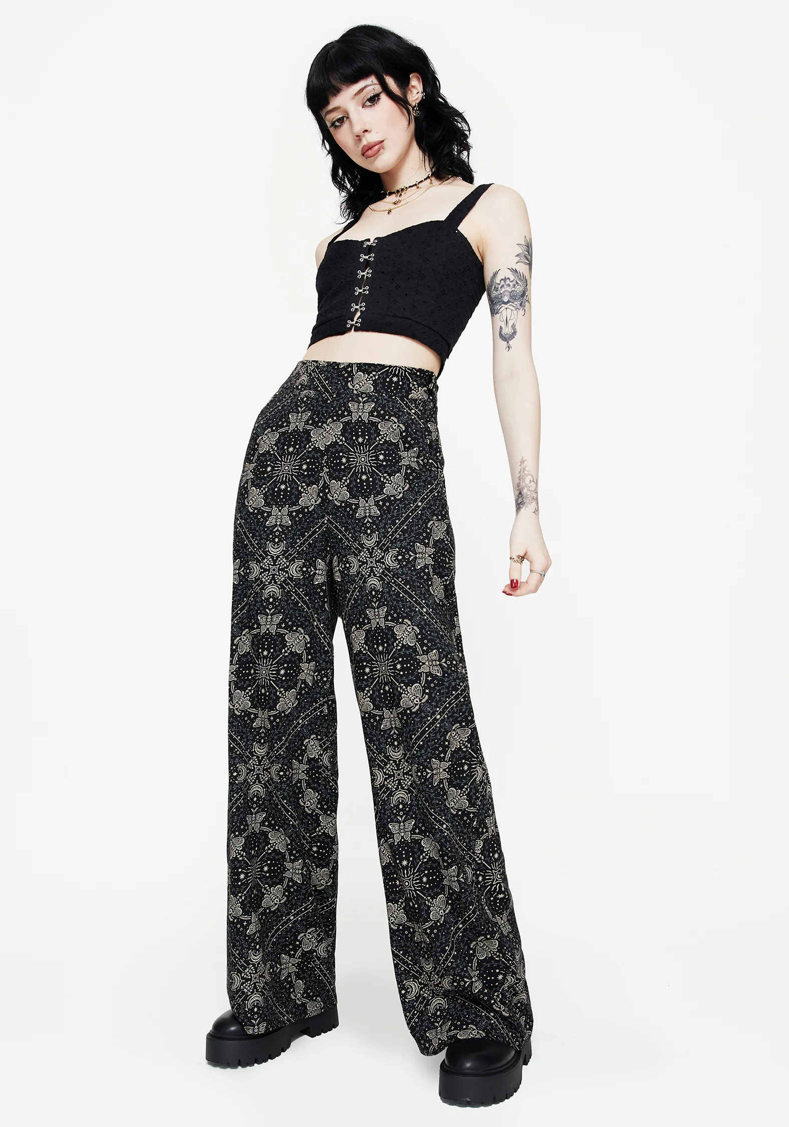 Poem Moth Print Wide Leg Trousers - Image 4