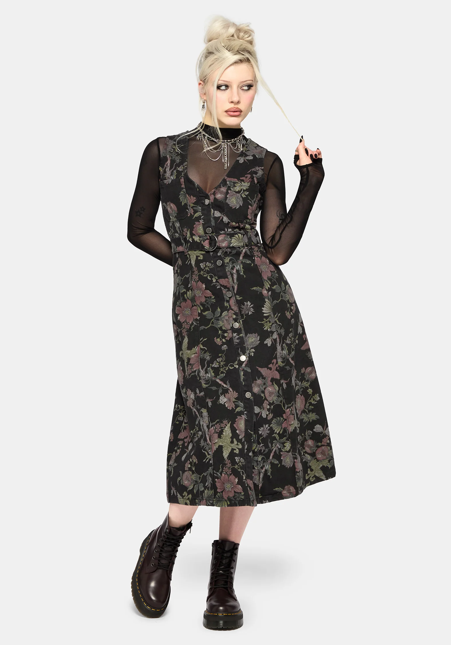 Poison Eden Print Denim Midi Dress - Image 5